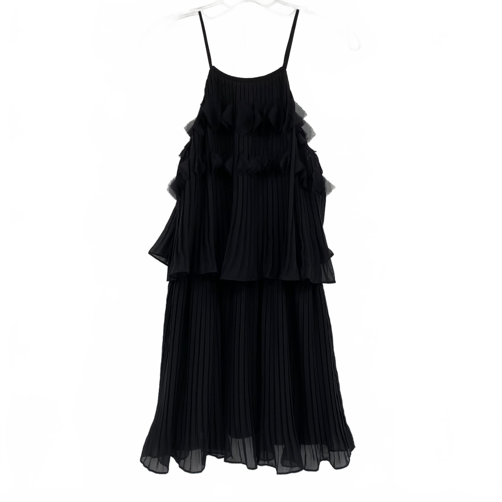 Ramy Brook Black Pleated Tiered Mini Dress