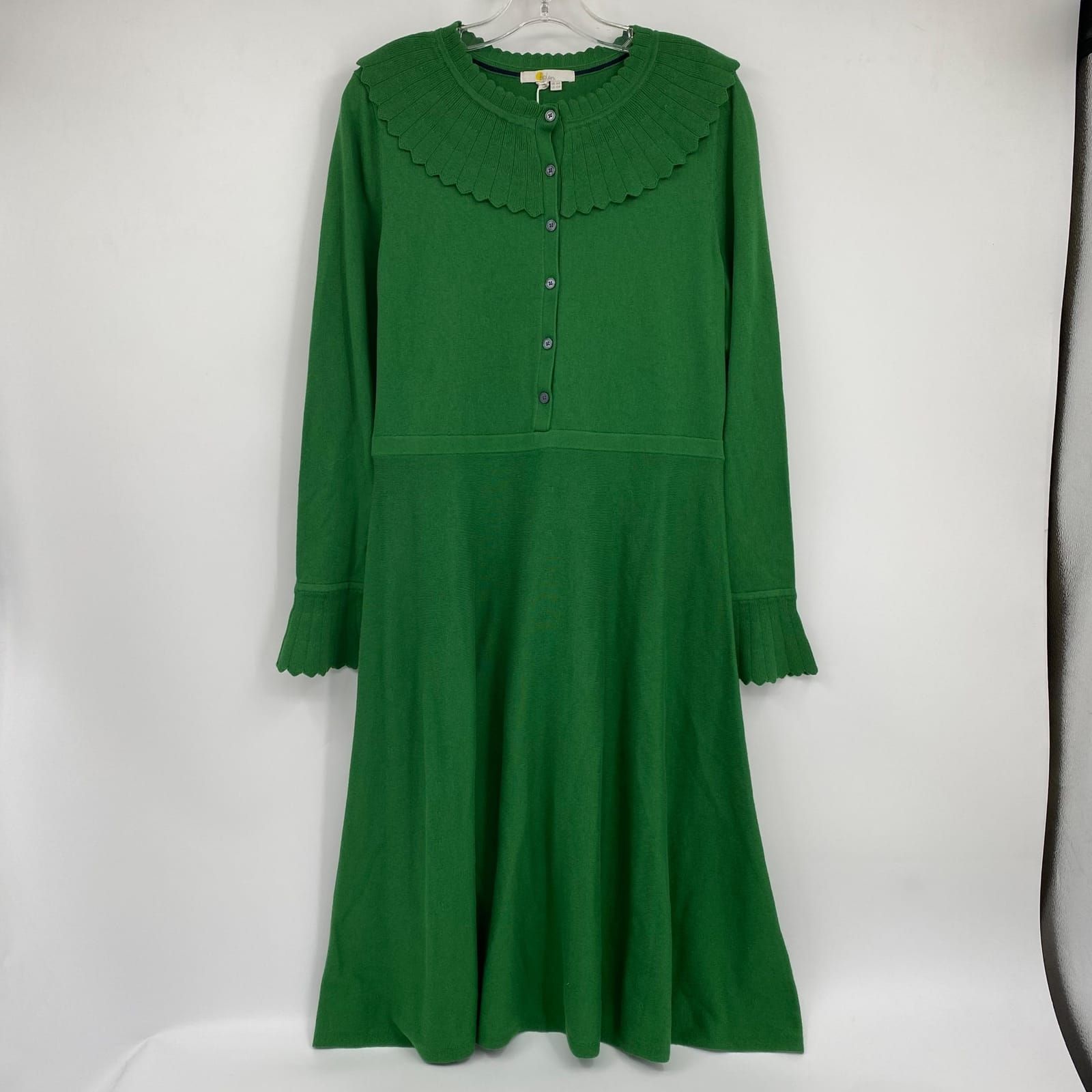Boden Green Collared Knit Sweater Midi Dress