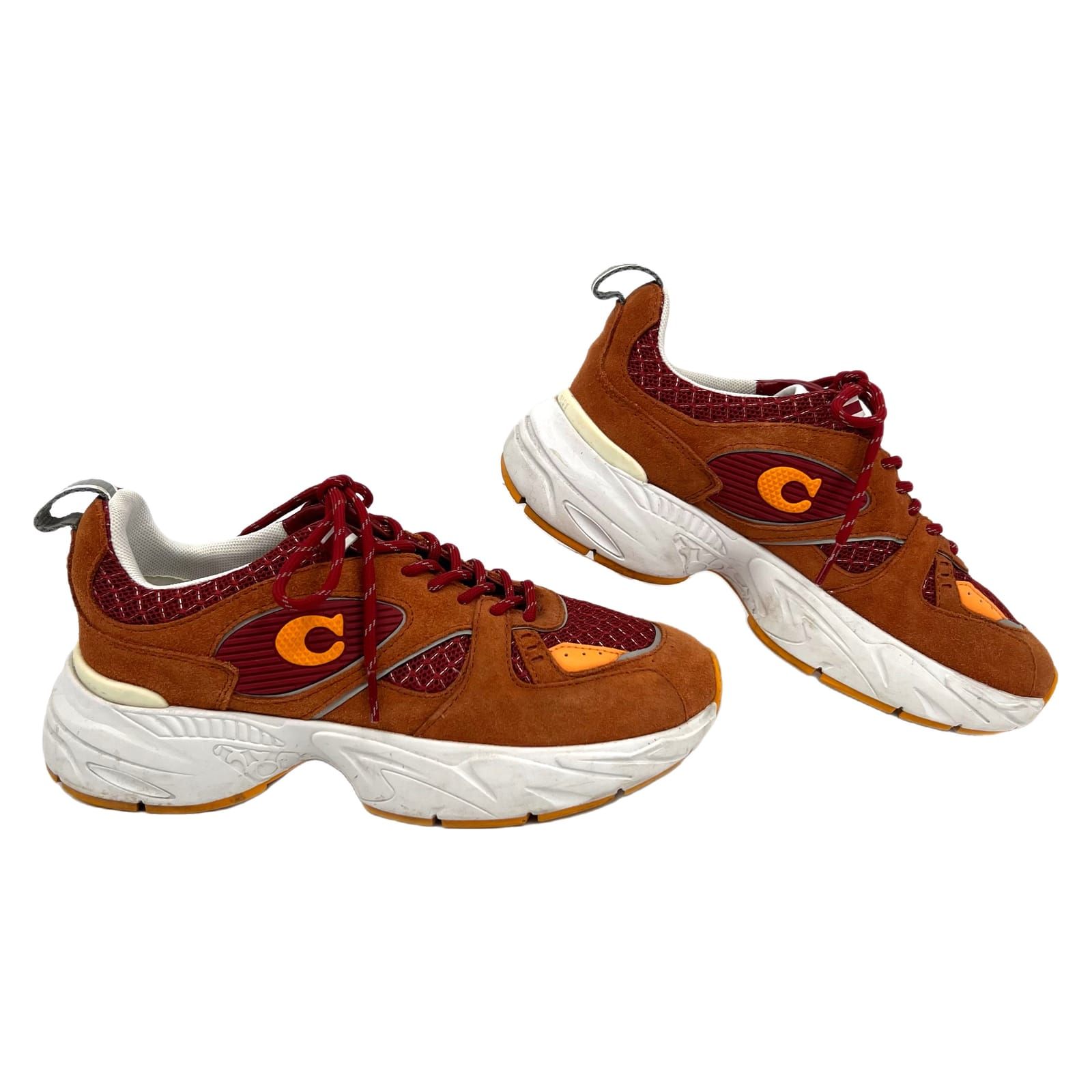Coach Orange Red Suede Chunky Sneakers