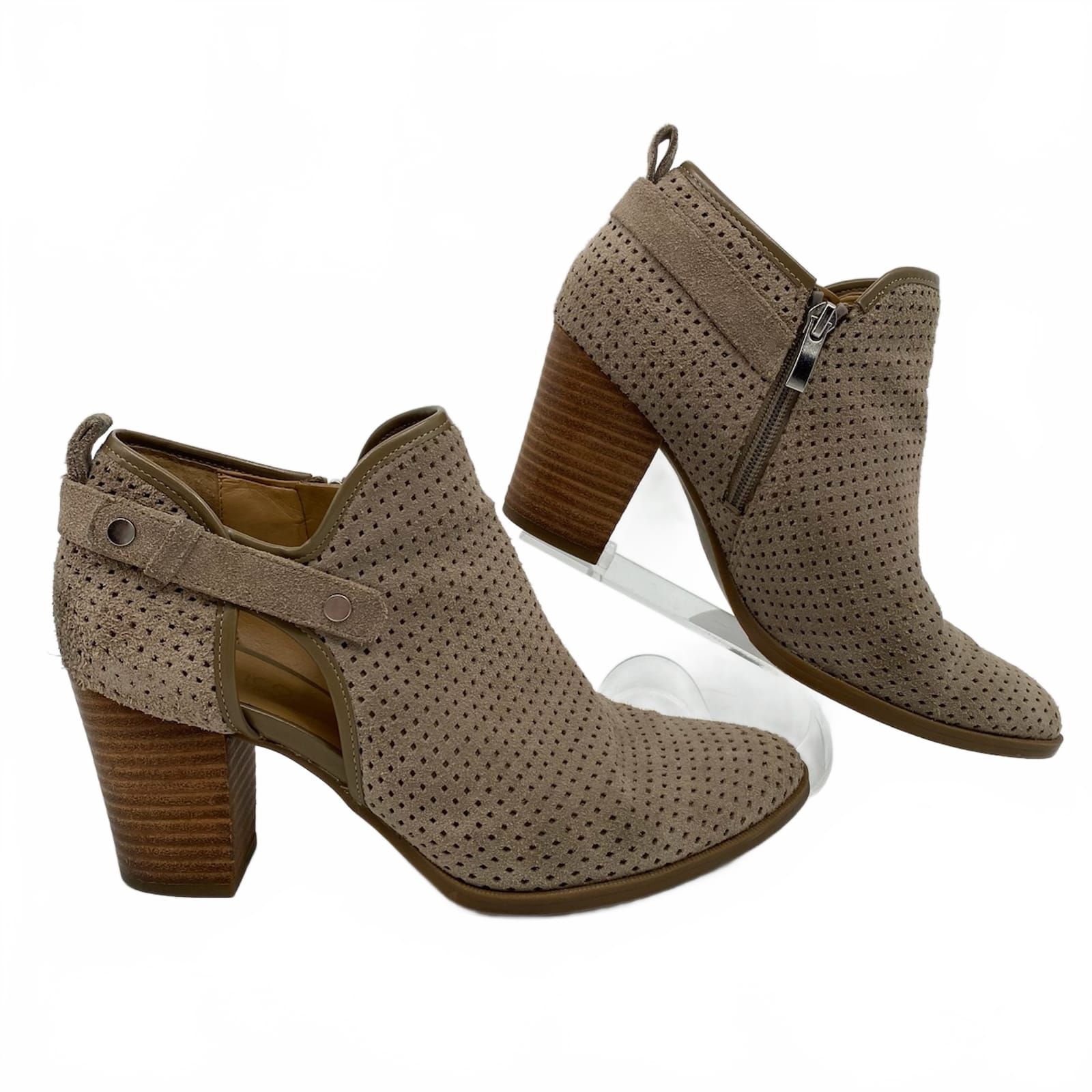 Franco Sarto Beige Lasercut Heeled Ankle Booties