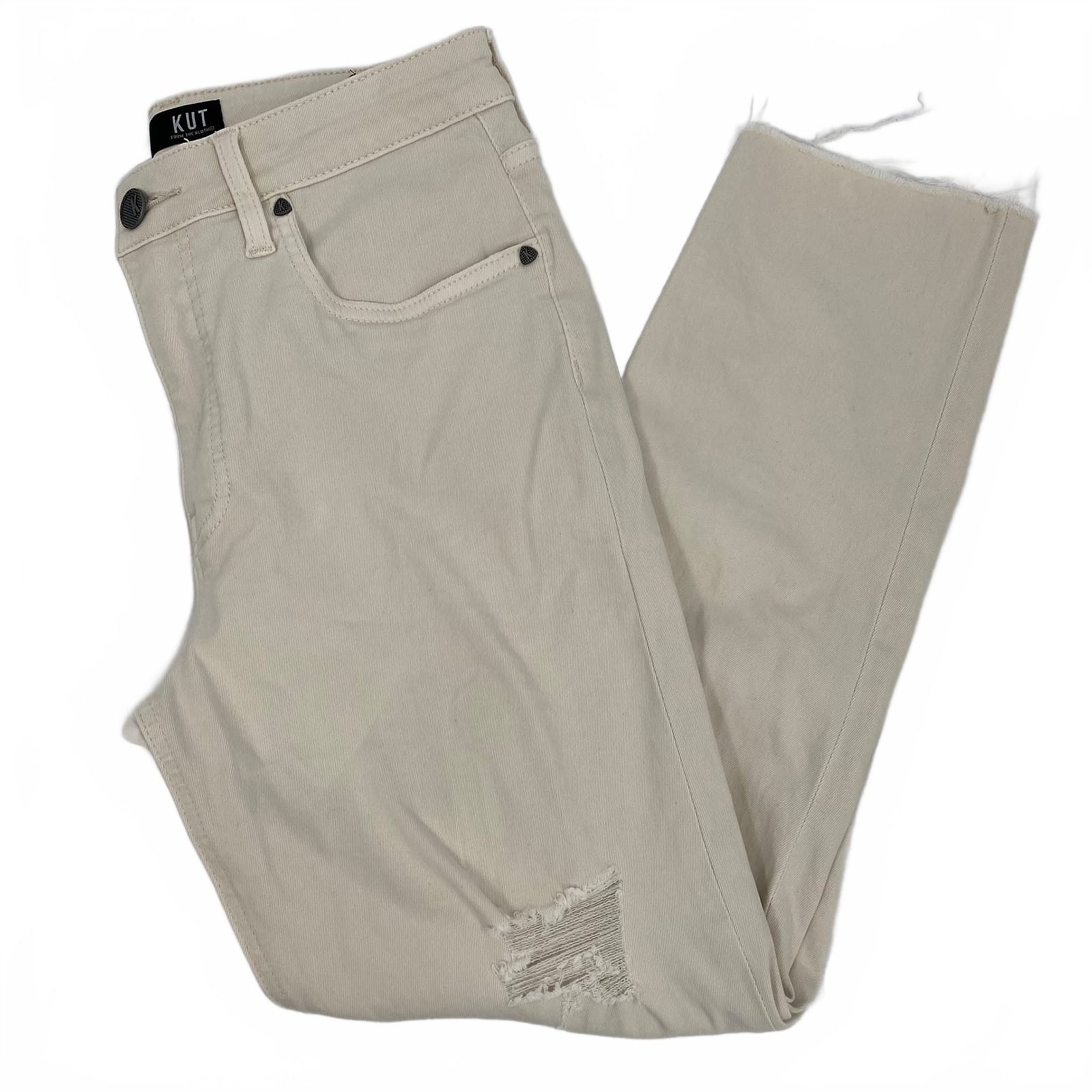 Kut from the Kloth Cream High Rise Jeans Womens 4 Distressed Stretch
