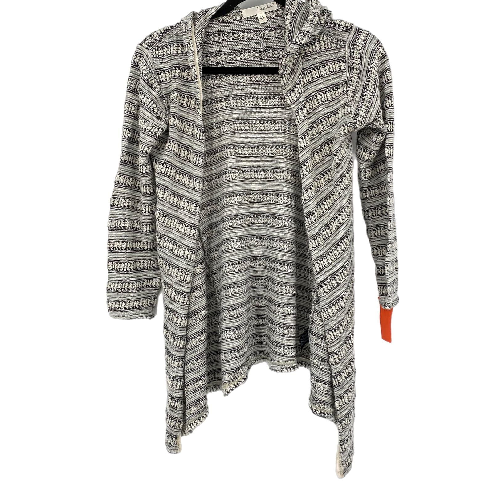 Say What? Gray & White Cardigan Sweater With Hood