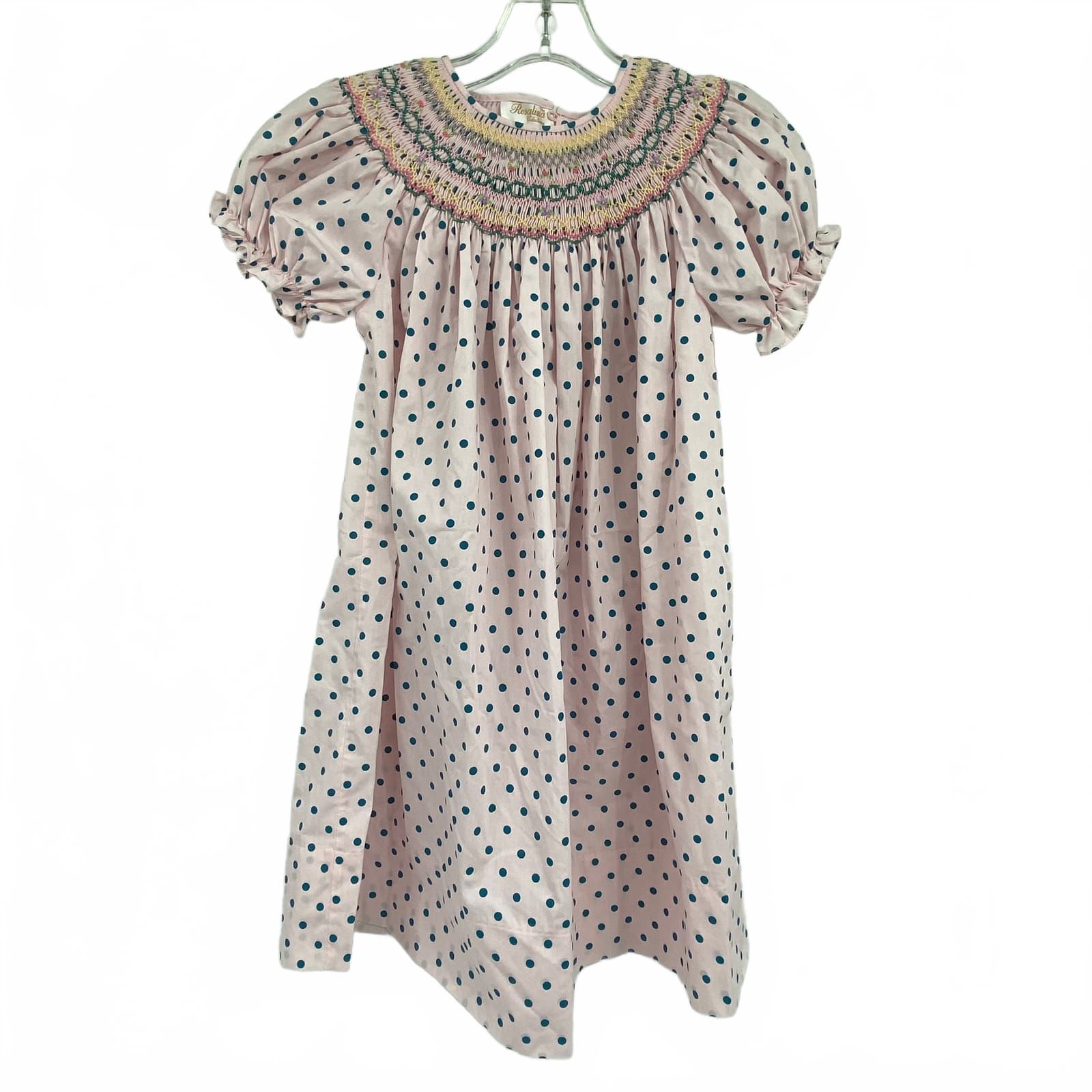 Rosaline Pink Kids Dress Pink Polka Dot Smocked