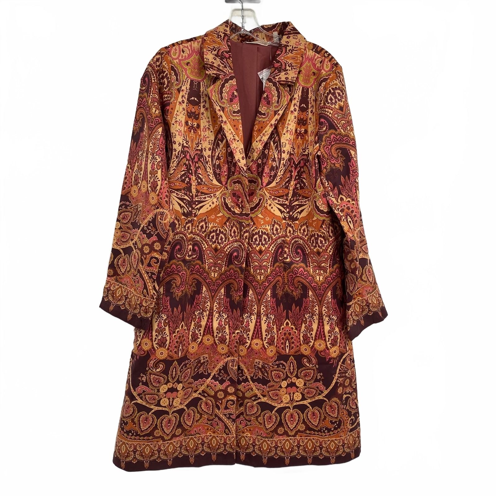 Soft Surroundings Brown Pink Pea Coat Floral Pattern