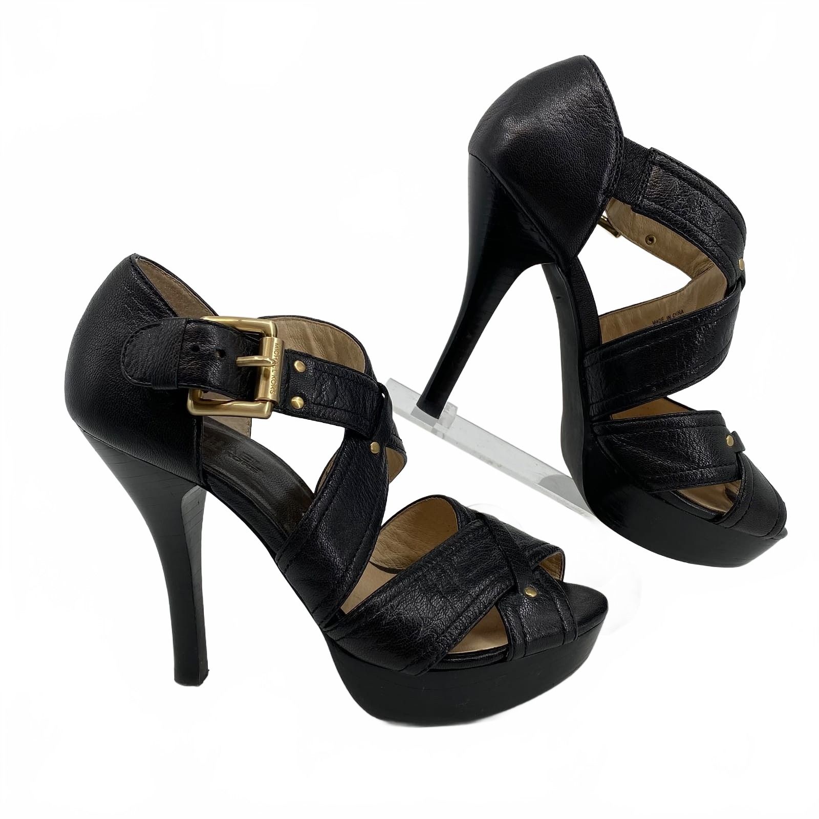 Michael Kors Black Heels Strappy Buckle Platform