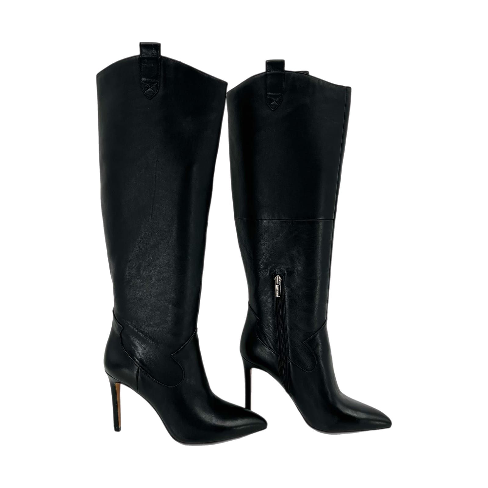 Vince Camuto Black Leather Knee High Heeled Boots