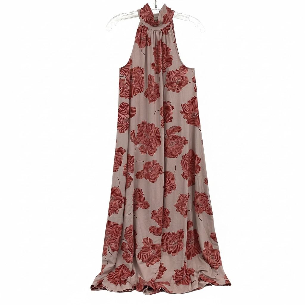 Rachel Pally Pink Red Floral High-Neck Sleeveless Midi Dress