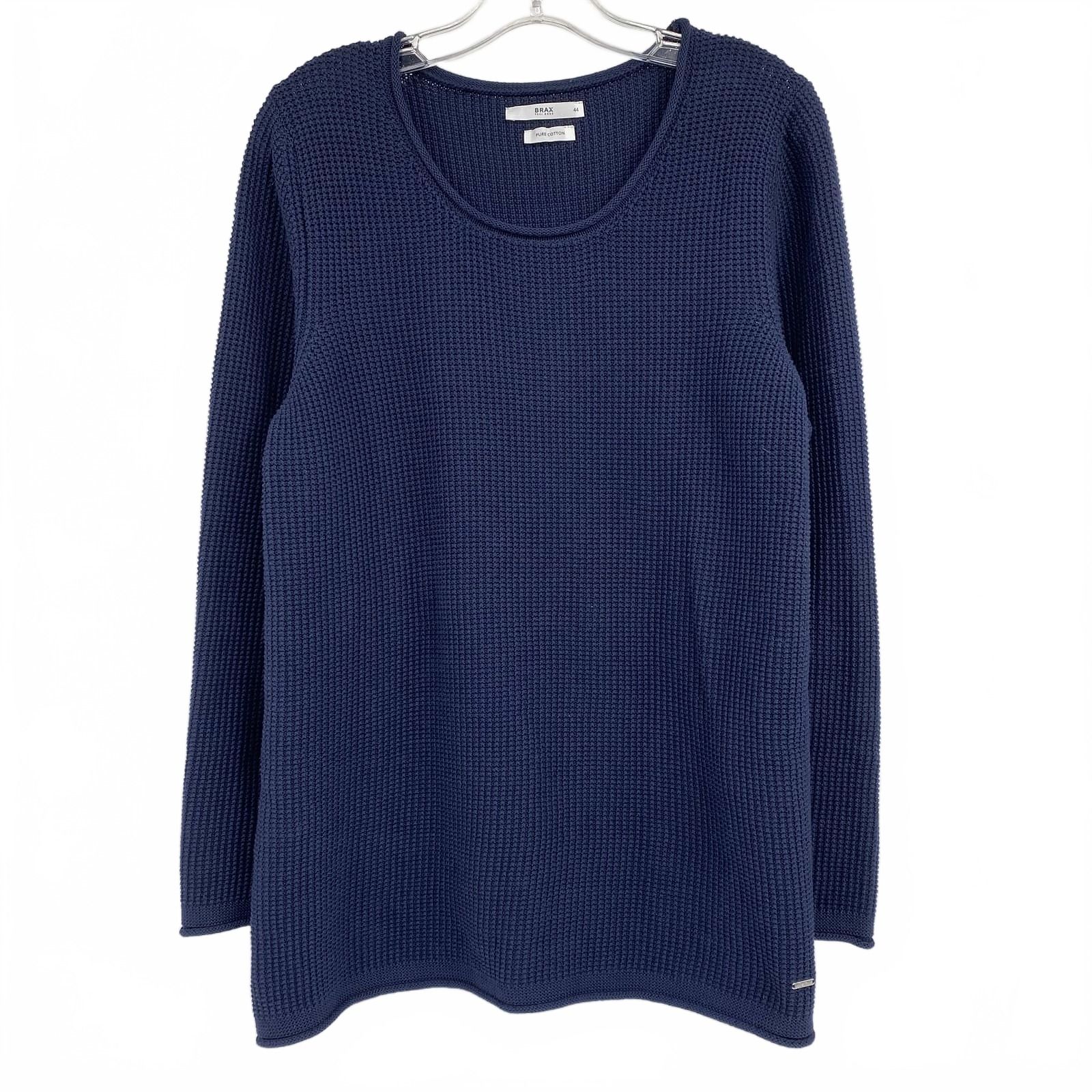Brax Navy Blue Waffle Knit Scoop Neck Sweater