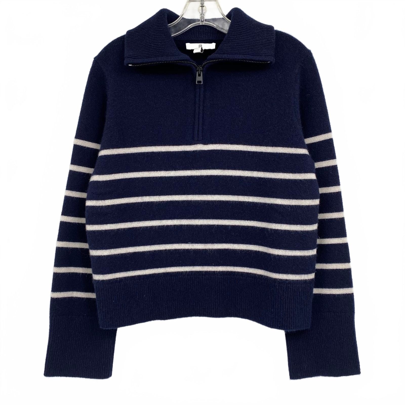 Banana Republic Navy White Striped 1/4 Zip Sweater