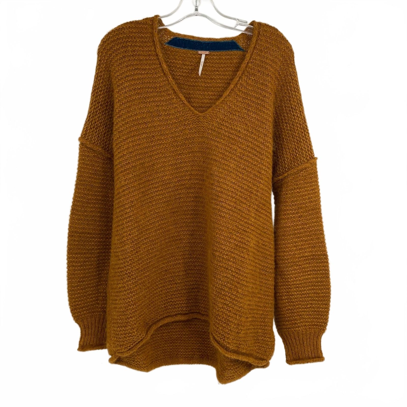 Free People Brown Cotton Alpaca V-Neck Pullover