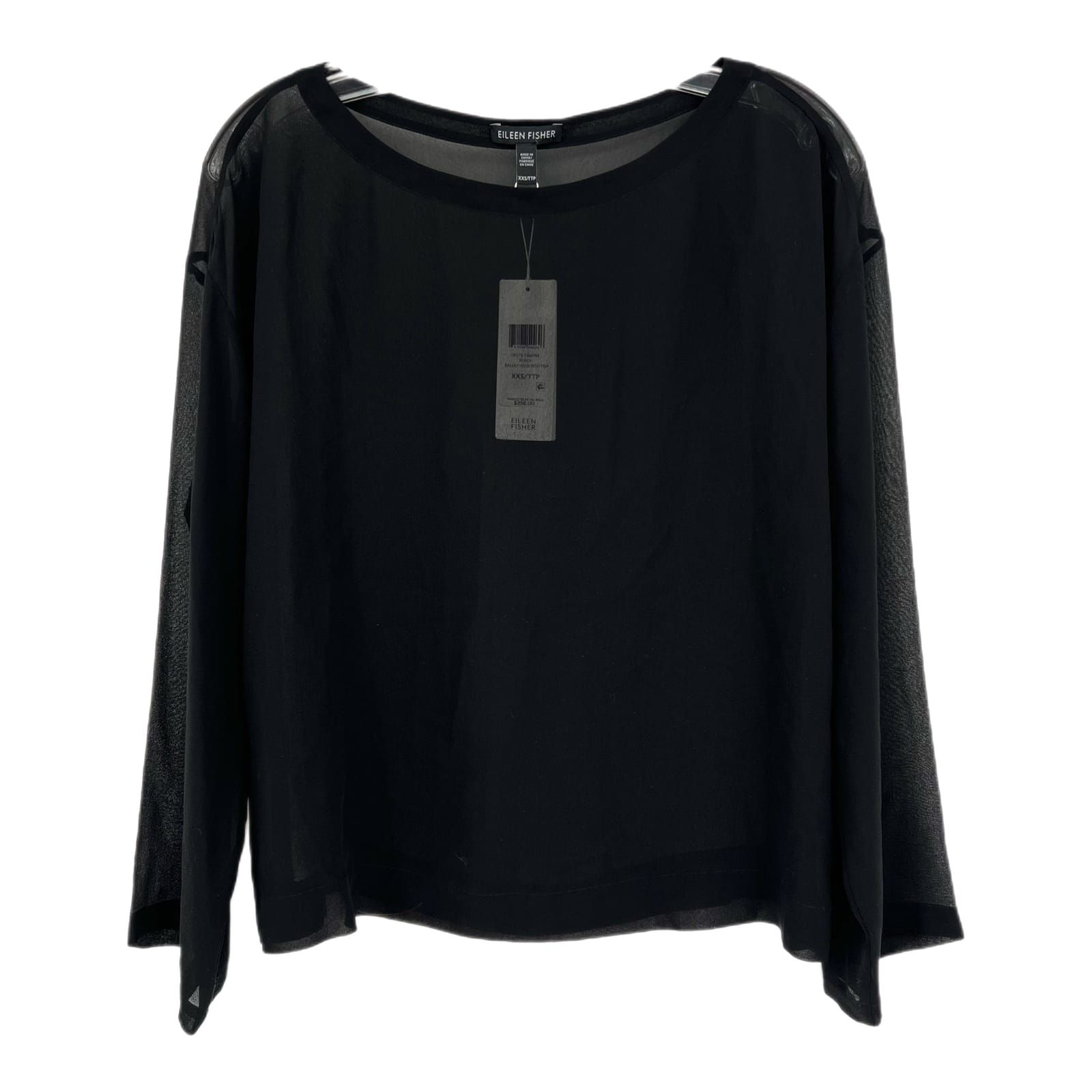 Eileen Fisher Black Silk Sheer Ballet Neck Box Top