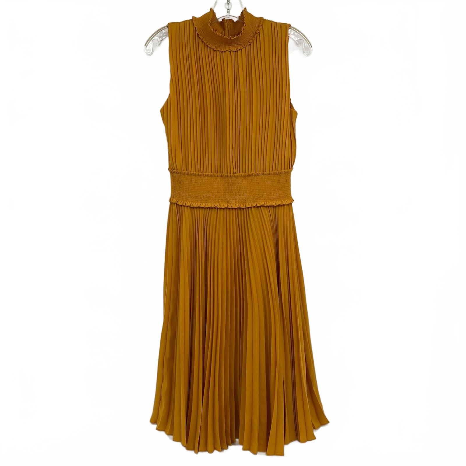 Nanette Lepore Yellow Pleated Sleeveless Midi Dress