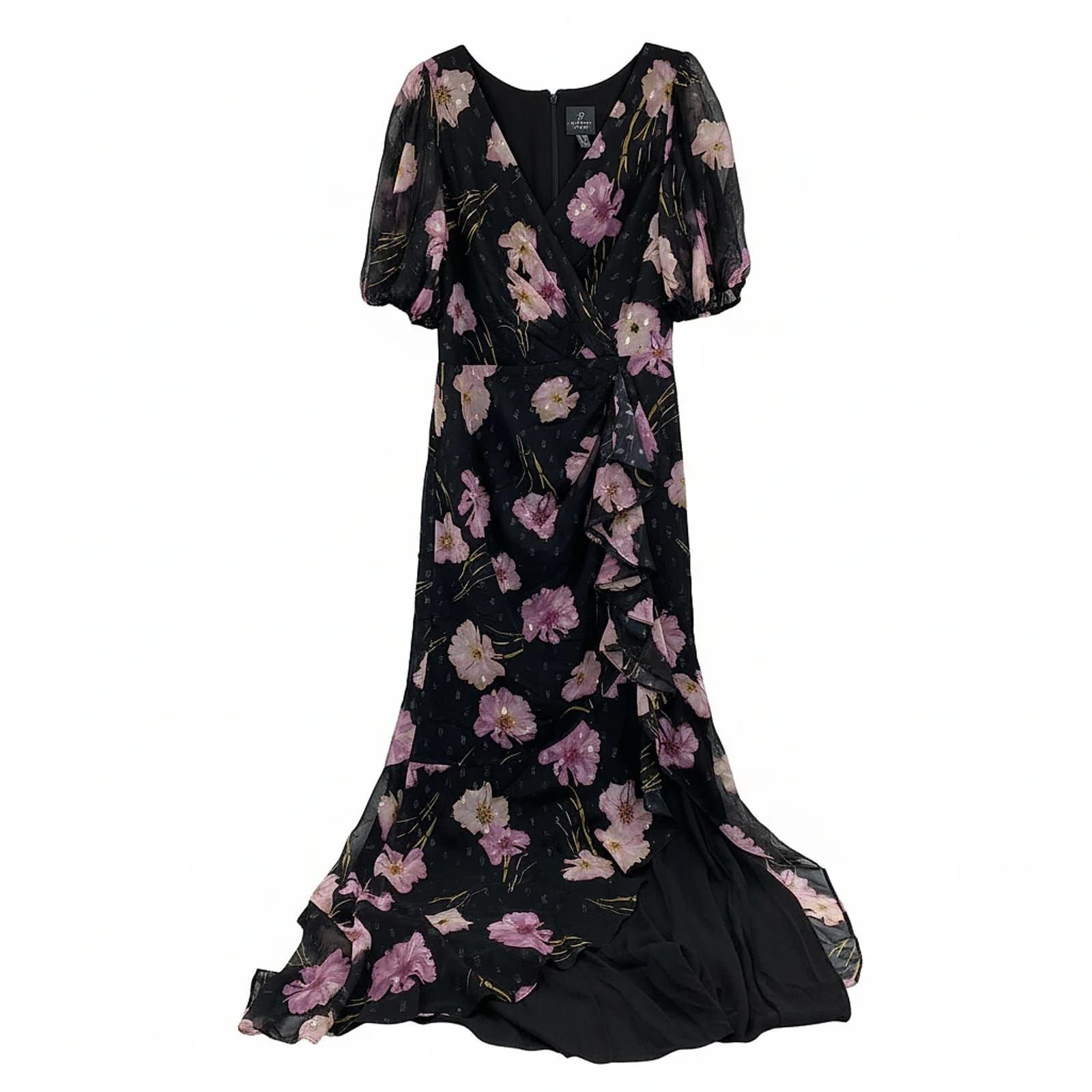 Adrianna Papell Black Pink Floral Maxi Dress