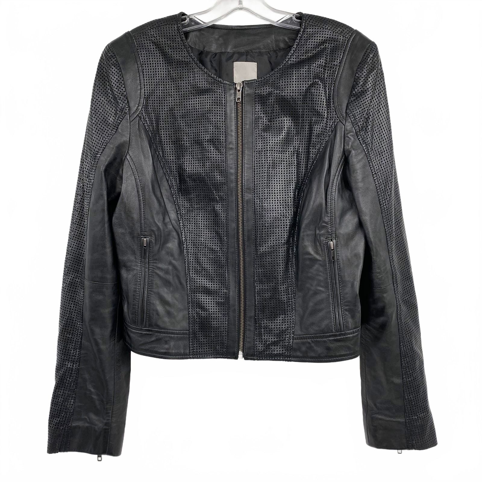 Halogen Black Laser Cut Leather Jacket