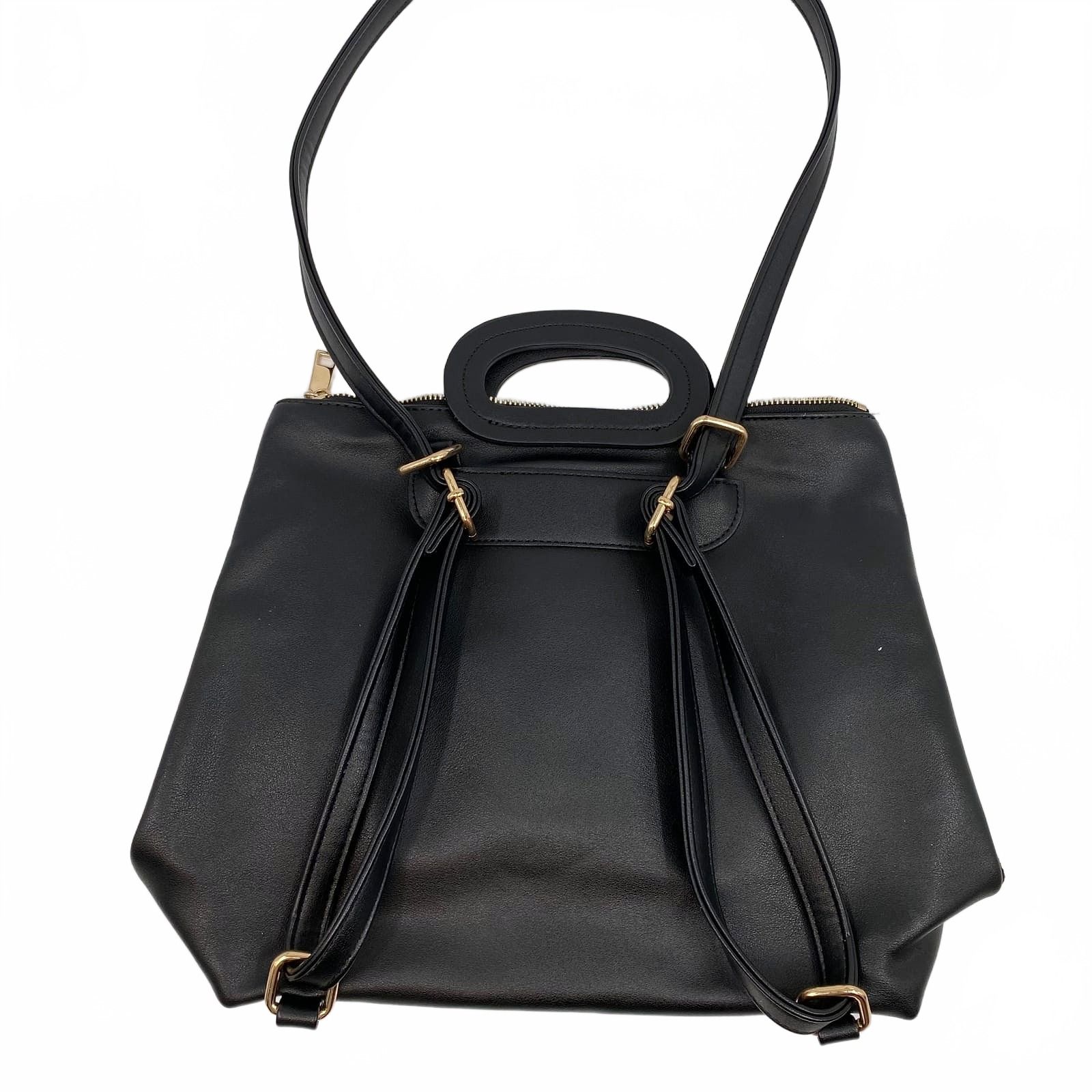 Moda Luxe Black Leather Convertible Crossbody Backpack