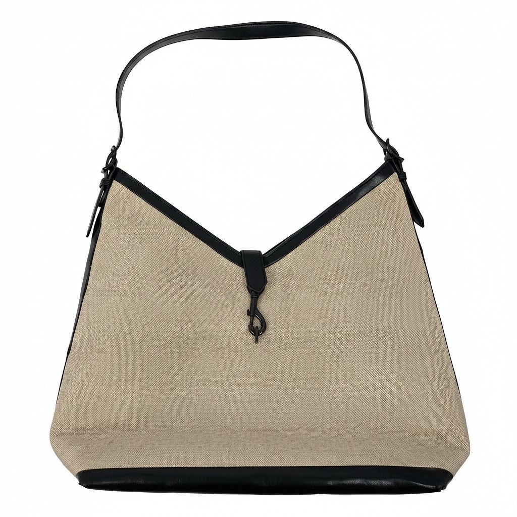 Rebecca Minkoff Beige Black Megan Canvas Hobo Bag