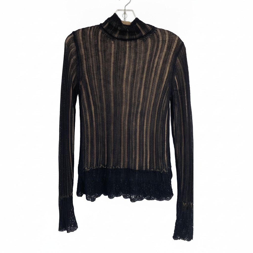 Vince Black Layered Knit Long Sleeve Tee