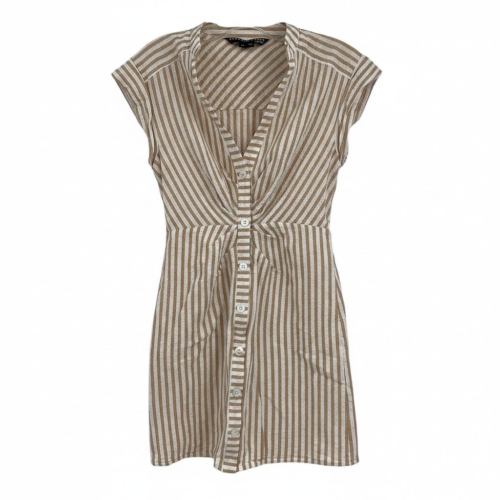 Veronica Beard White Tan Striped Midi Dress