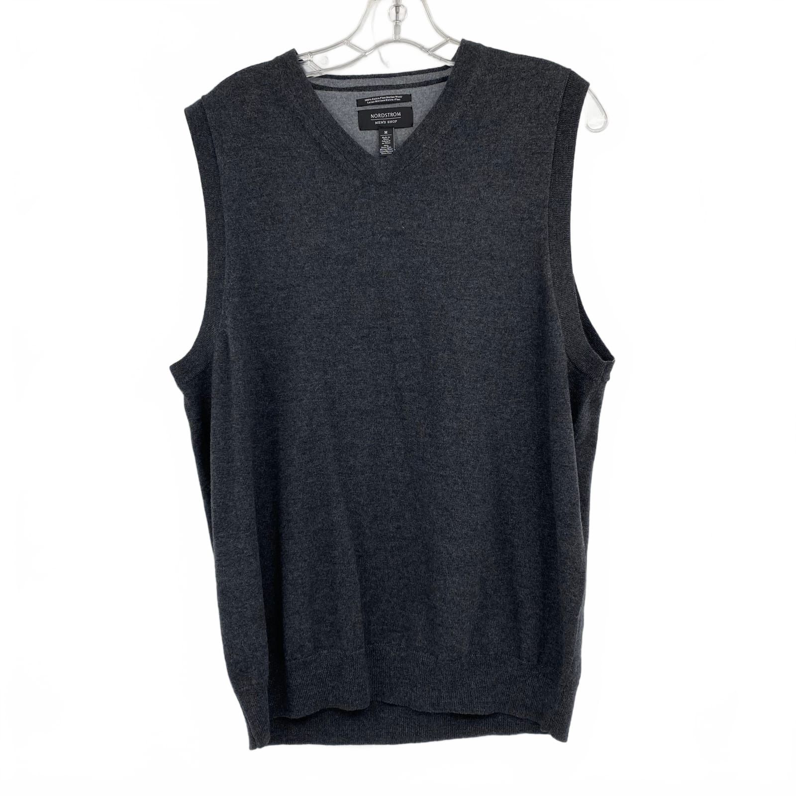 Nordstrom Gray Merino Wool V-Neck Vest