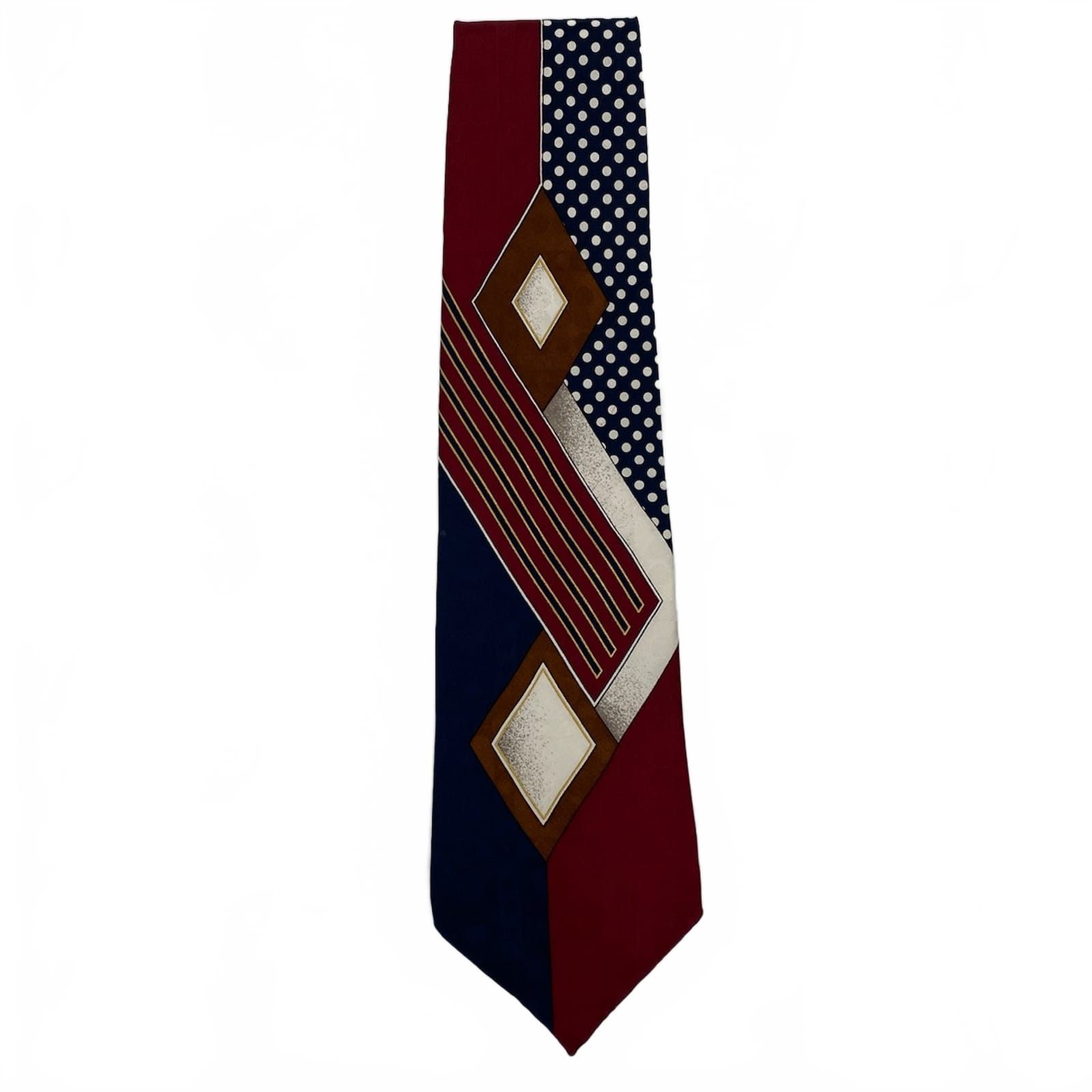 Oscar de la Renta Blue Red Striped and Polka Dot Silk Tie