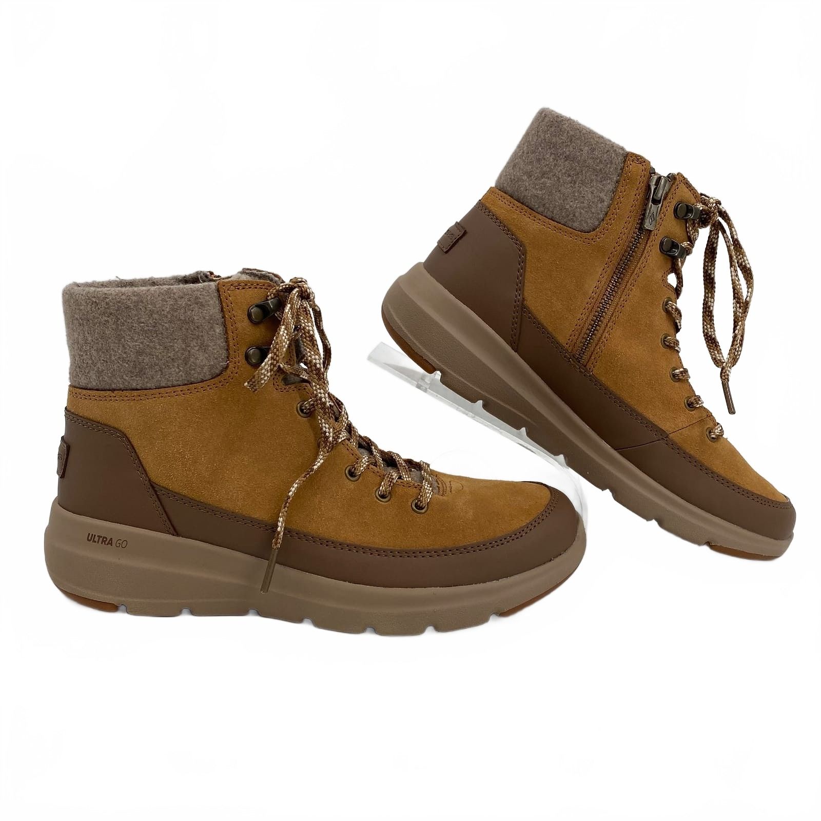 Skechers Brown Leather Lace-Up Ultra Go Boots