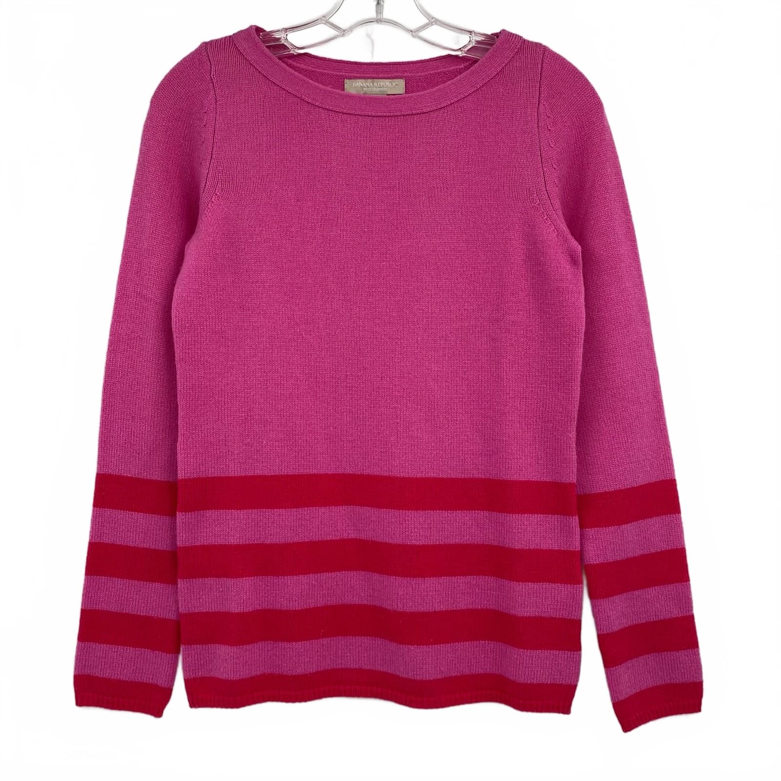Banana Republic Pink Red Striped Wool Cashmere Blend Sweater