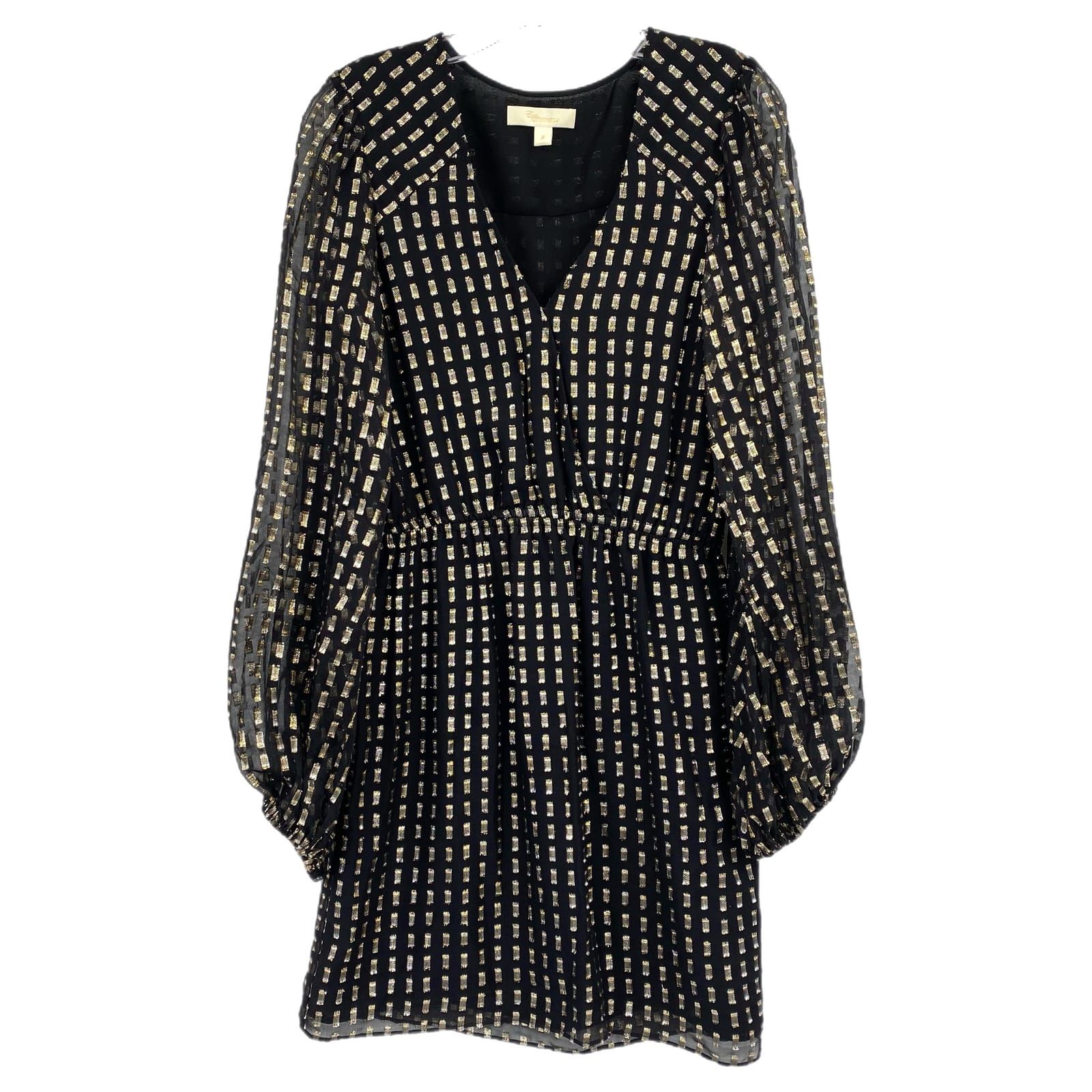 Erin Fetherston Black Gold Puff Sleeve Mini Dress