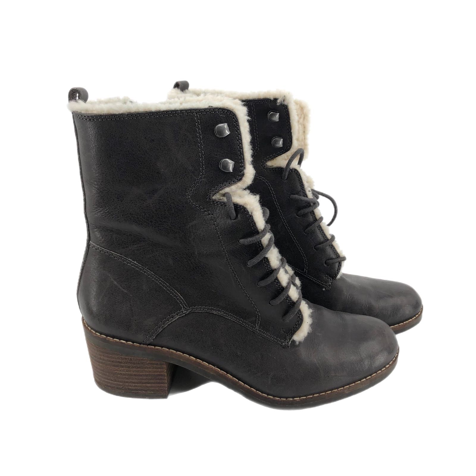 Lucky Brand Gray Leather Lace Up Boots