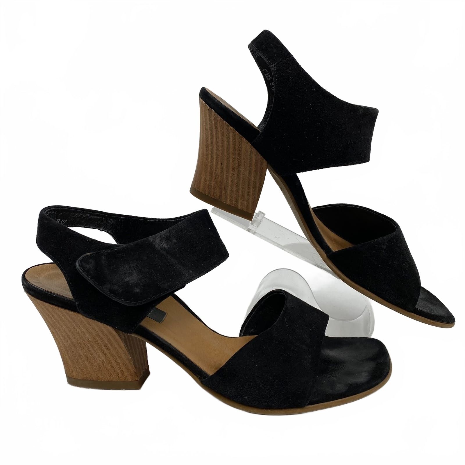 Paul Green Black Leather Strappy Peep Toe Heeled Sandals