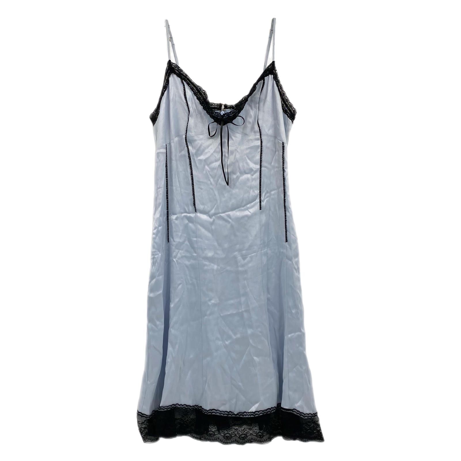 Anthropologie Blue Black Lace Trim Satin Midi Dress