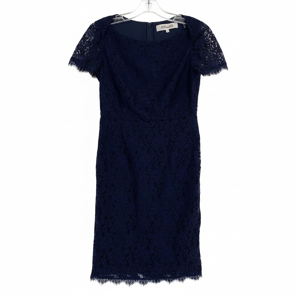 Diane Von Furstenberg Navy Blue Lace Boat Neck Mini Dress