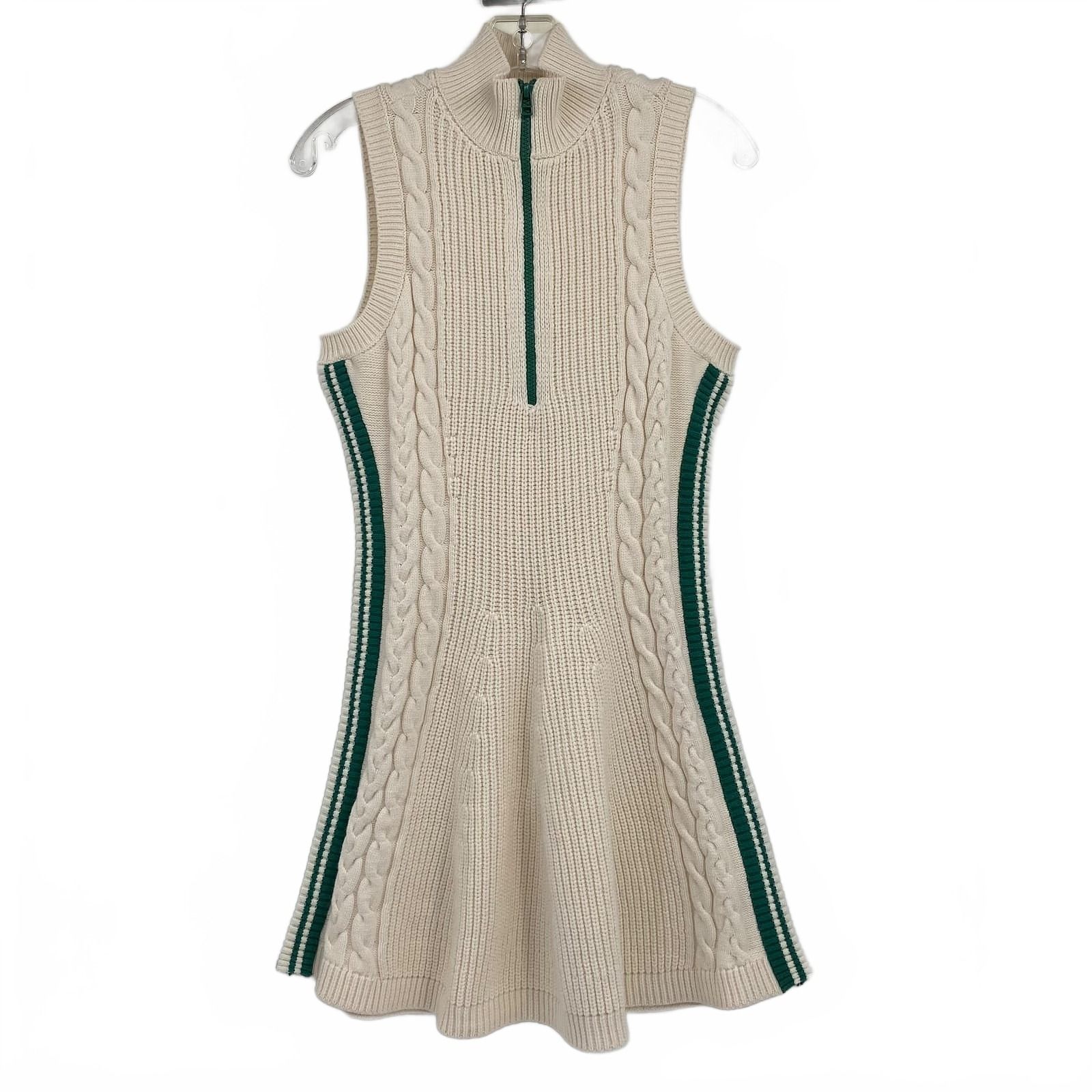 Daily Practice Cream Green Cable Knit 1/4 Zip Mini Dress