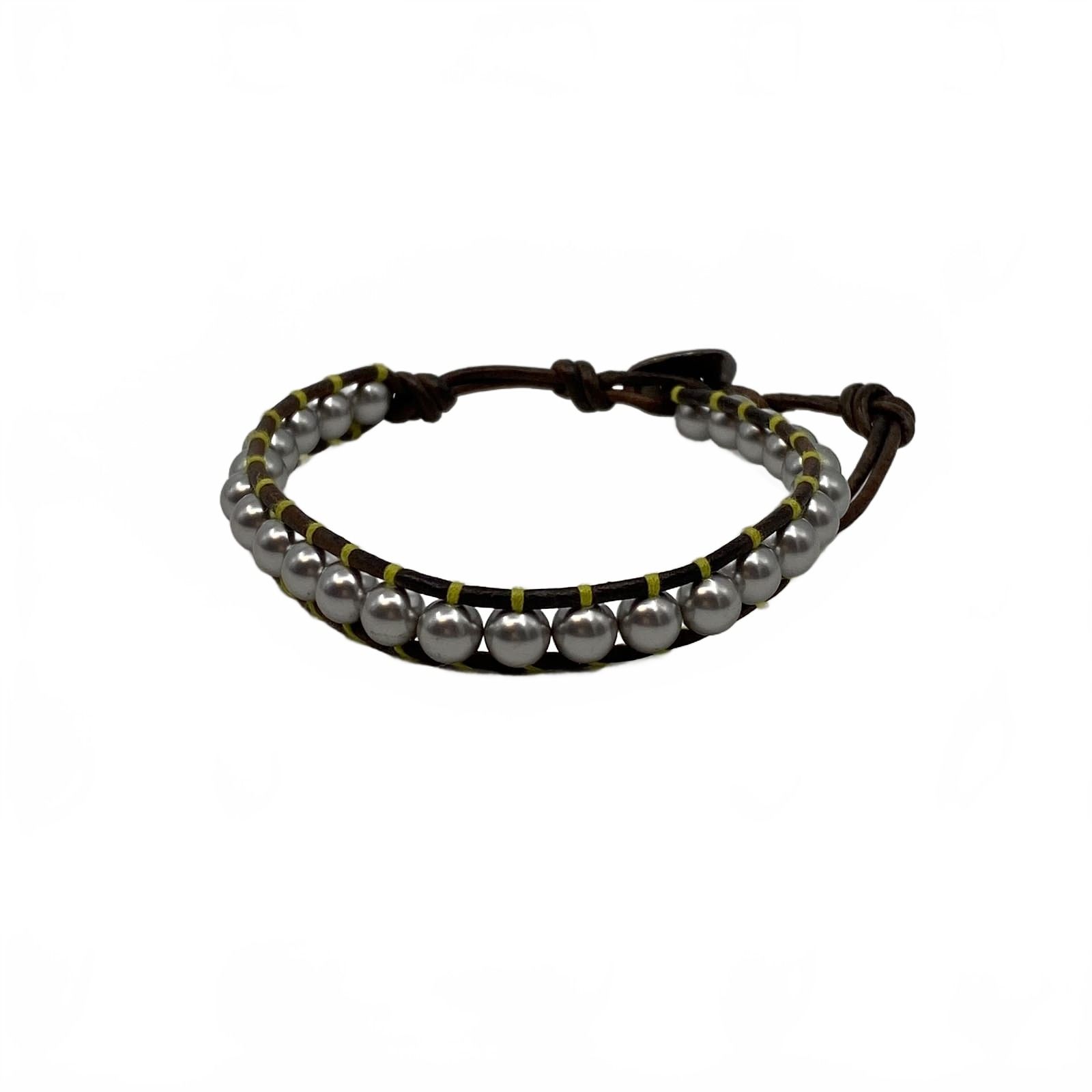 Chan Luu Silver Brown Beaded Leather Bracelet