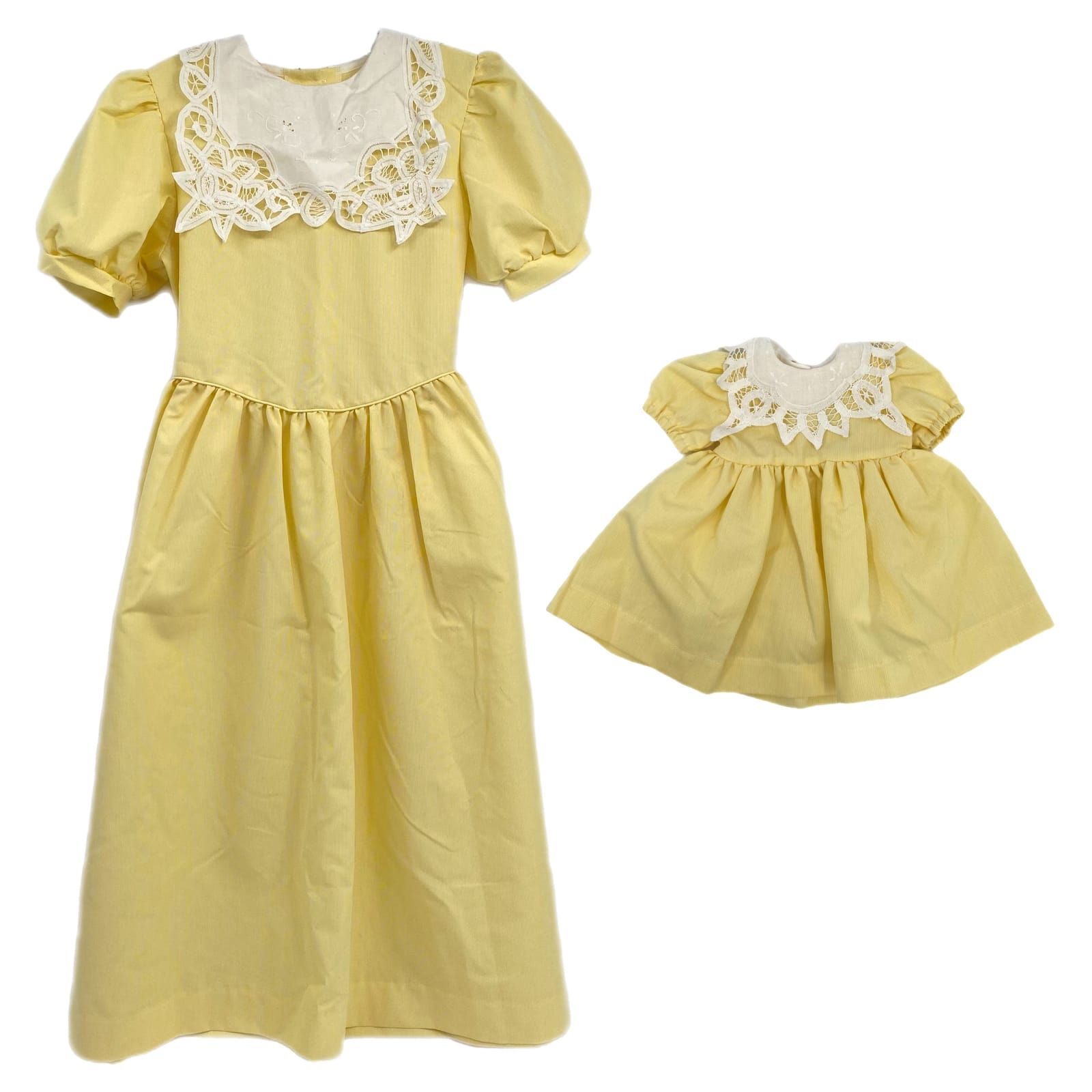 Therese Yellow White Lace Collar Puff Sleeve Dress Set