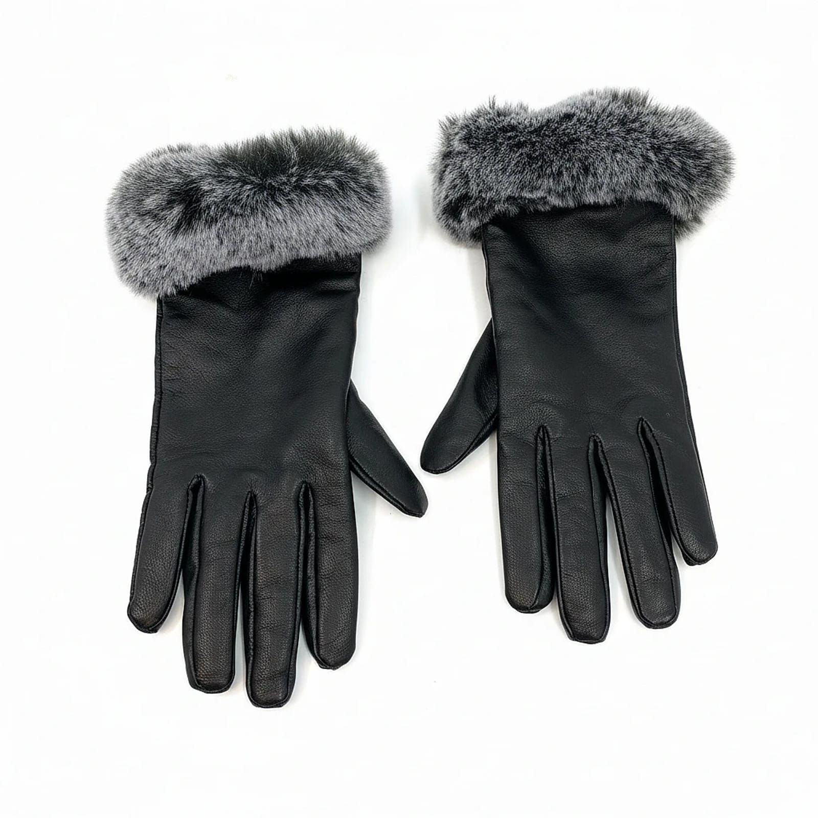 Mese. Black Leather & Faux Fur Gloves