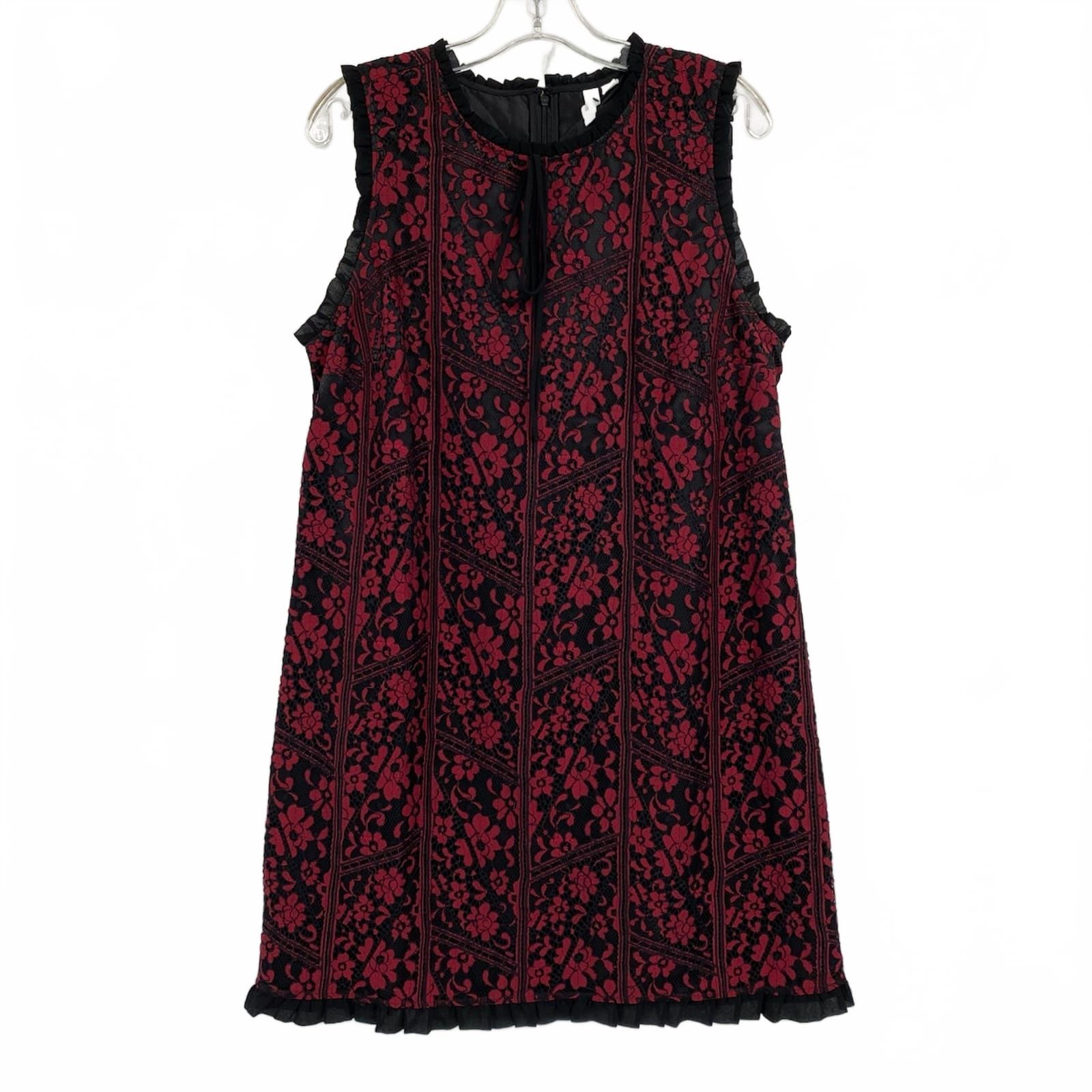 Kenzie Red Black Lace Bow Accent Sleeveless Mini Dress