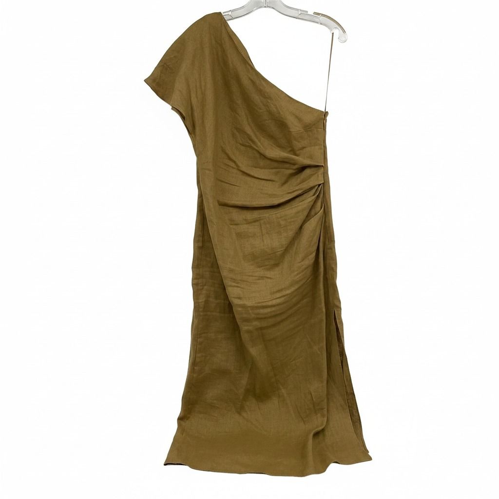 Mango Tan Linen One-Shoulder Maxi Dress