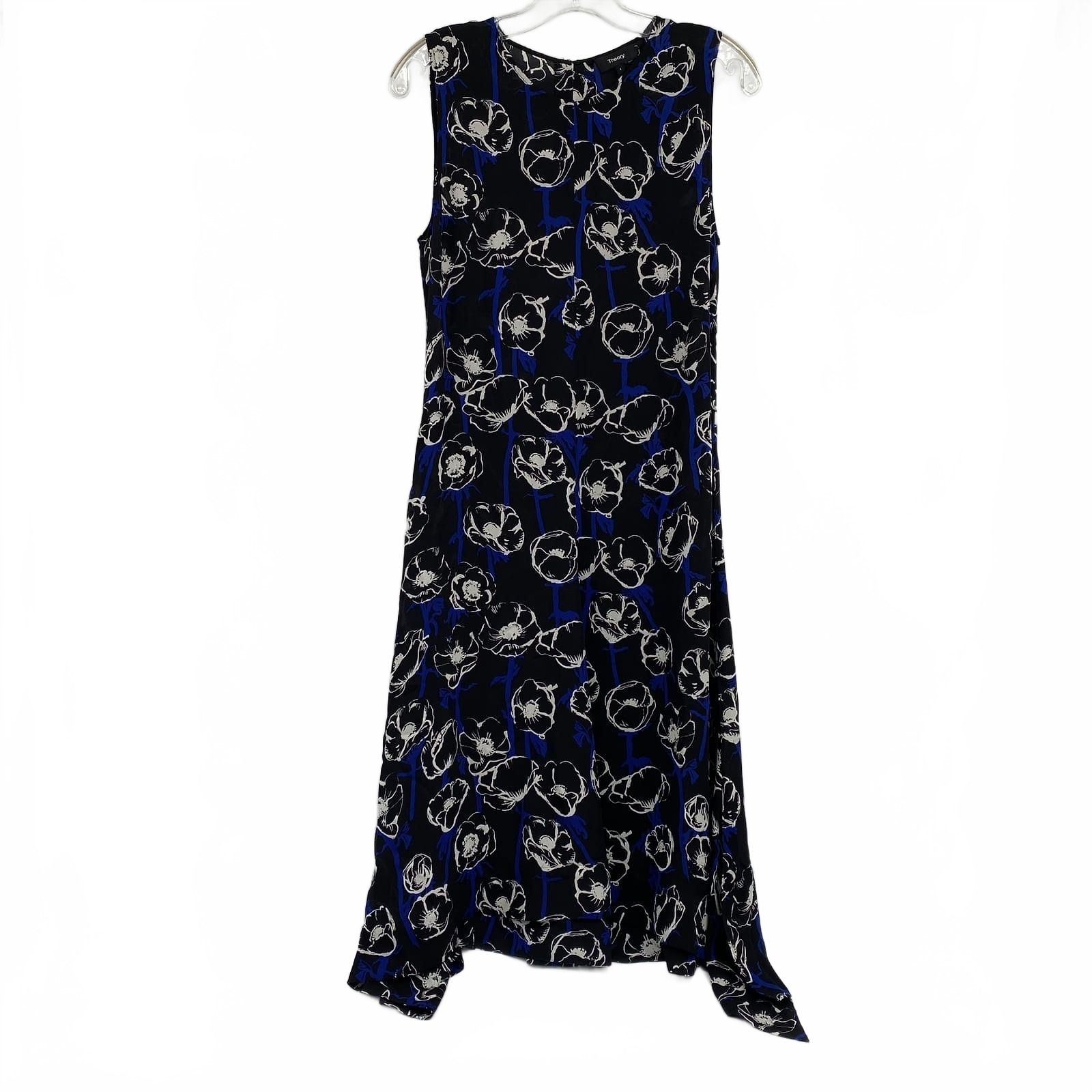 Theory Black Blue Silk Midi Dress