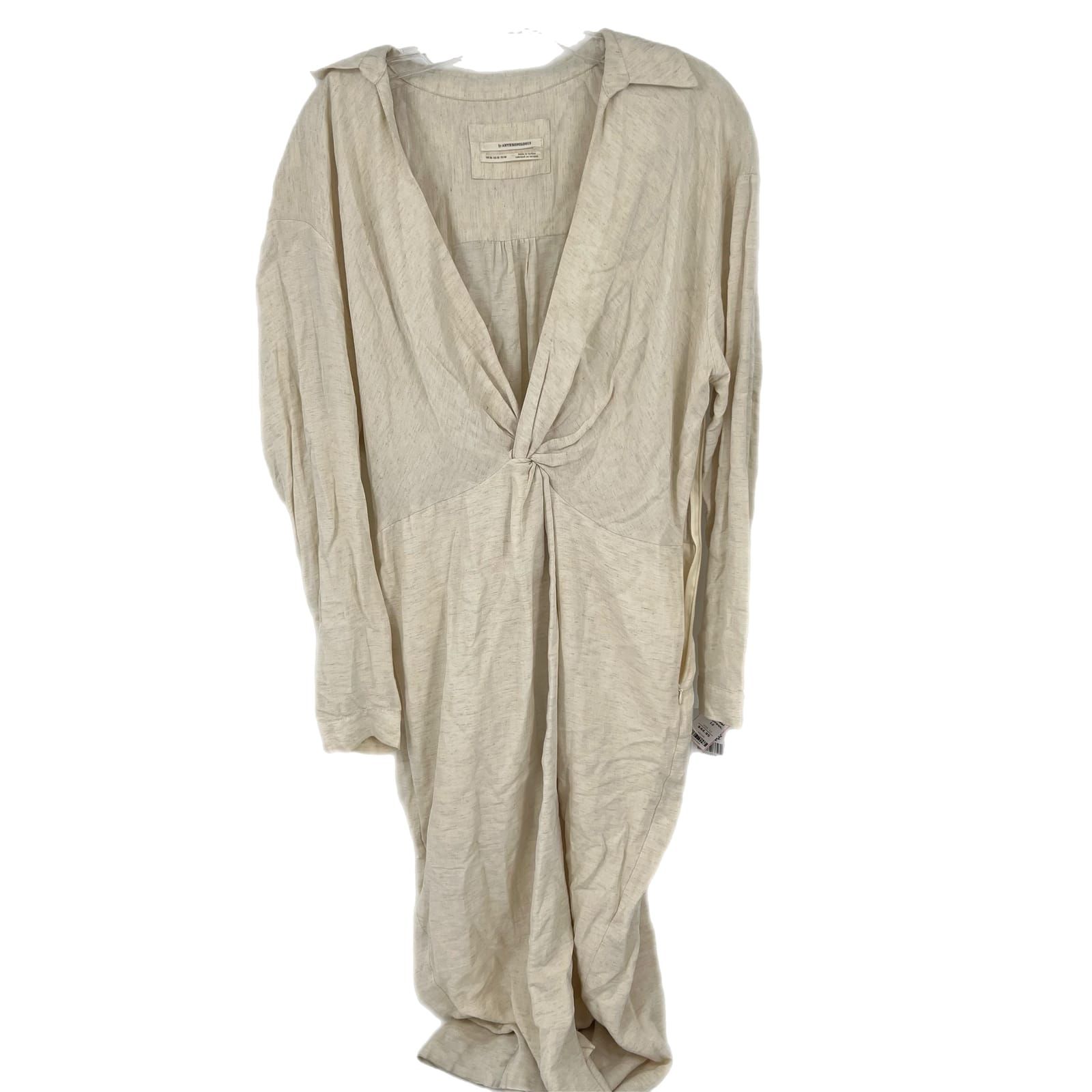 Anthropologie Cream Cotton Long Sleeve Midi Dress