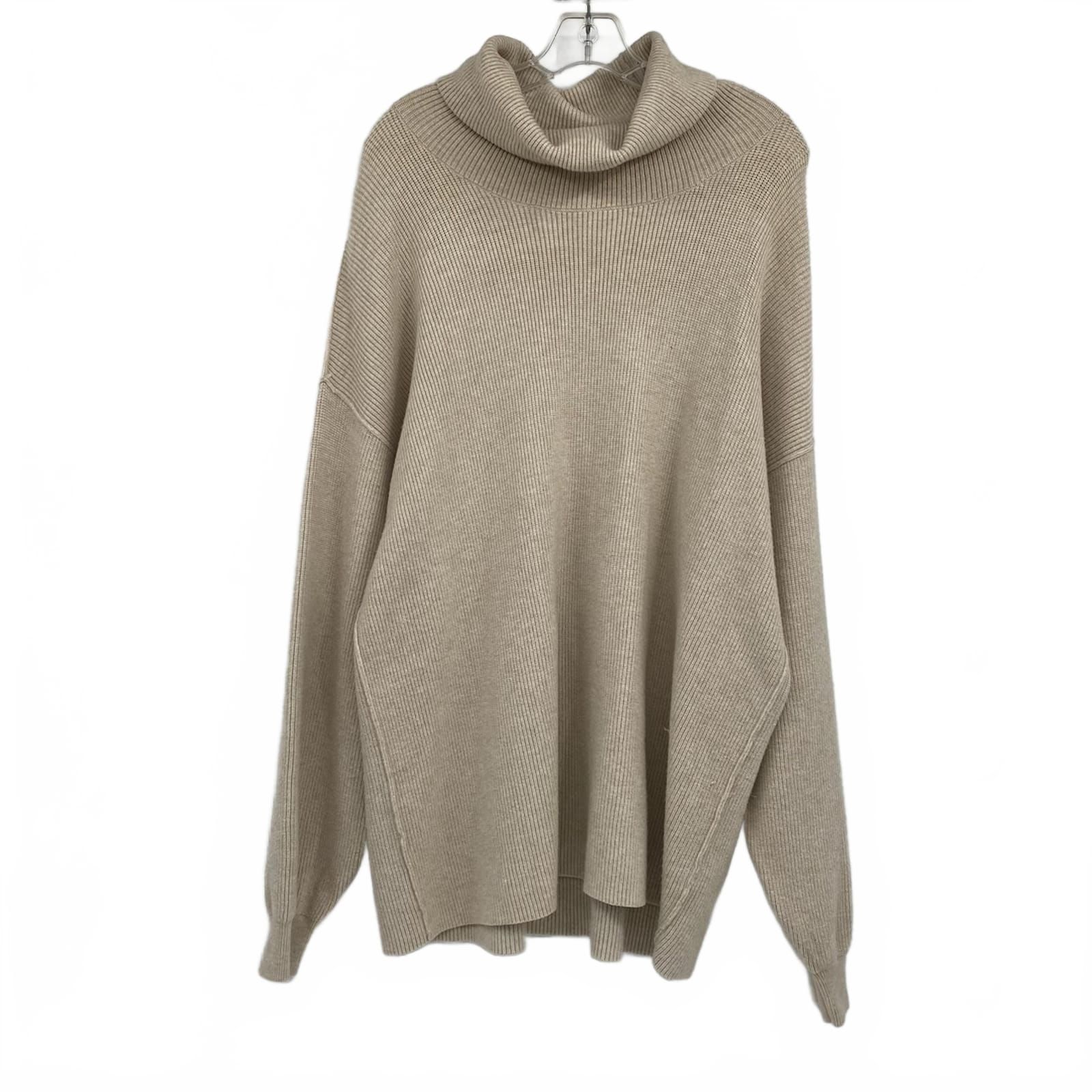 Free People Beige Turtleneck Knit Sweater Tunic Rib-Knit