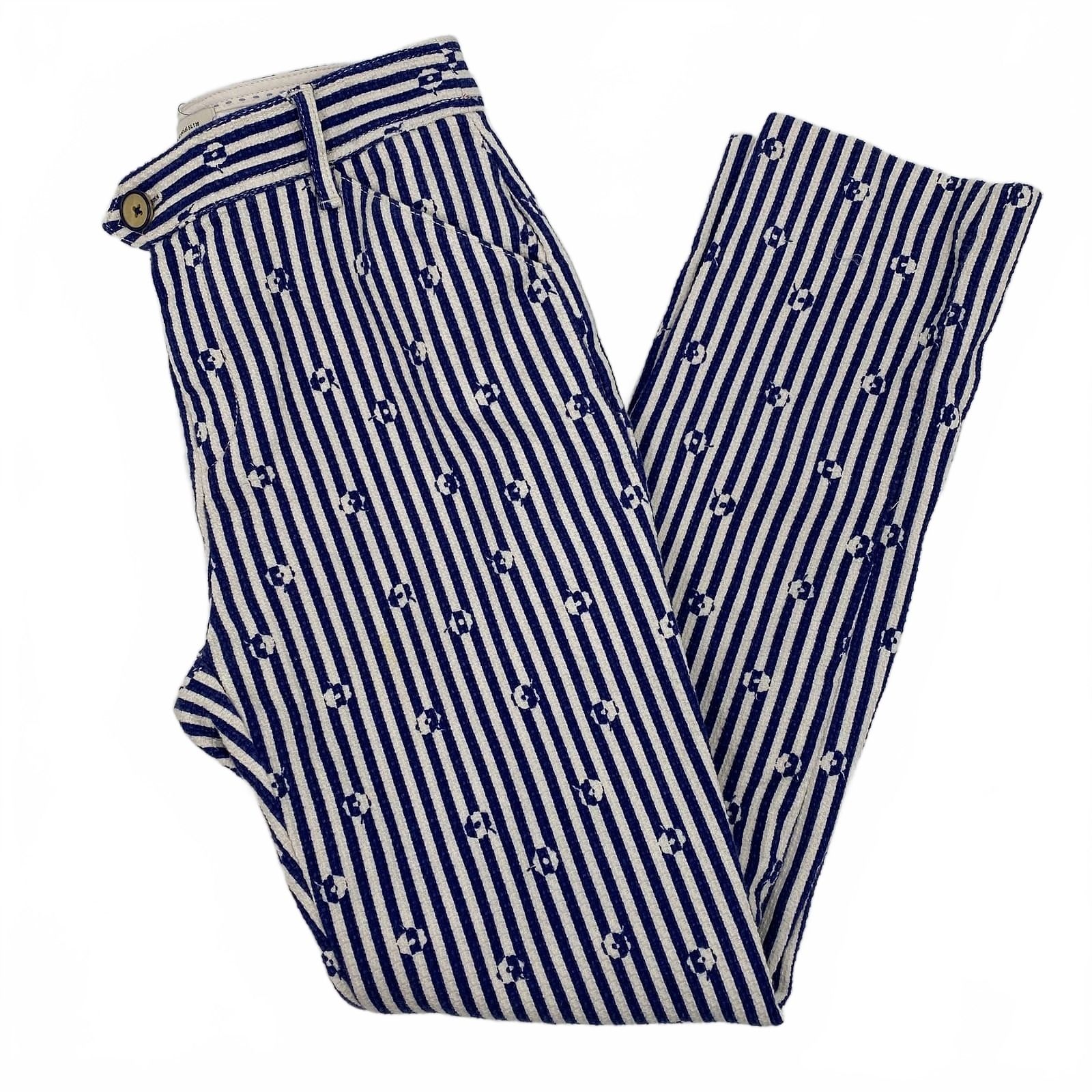 Anthropologie Blue White Striped Ankle Pants