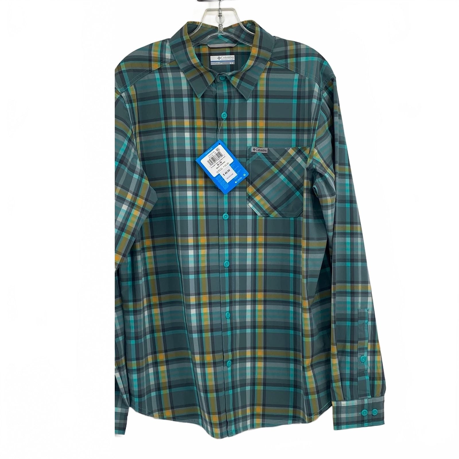Columbia Green Plaid Casual Button Down Shirt