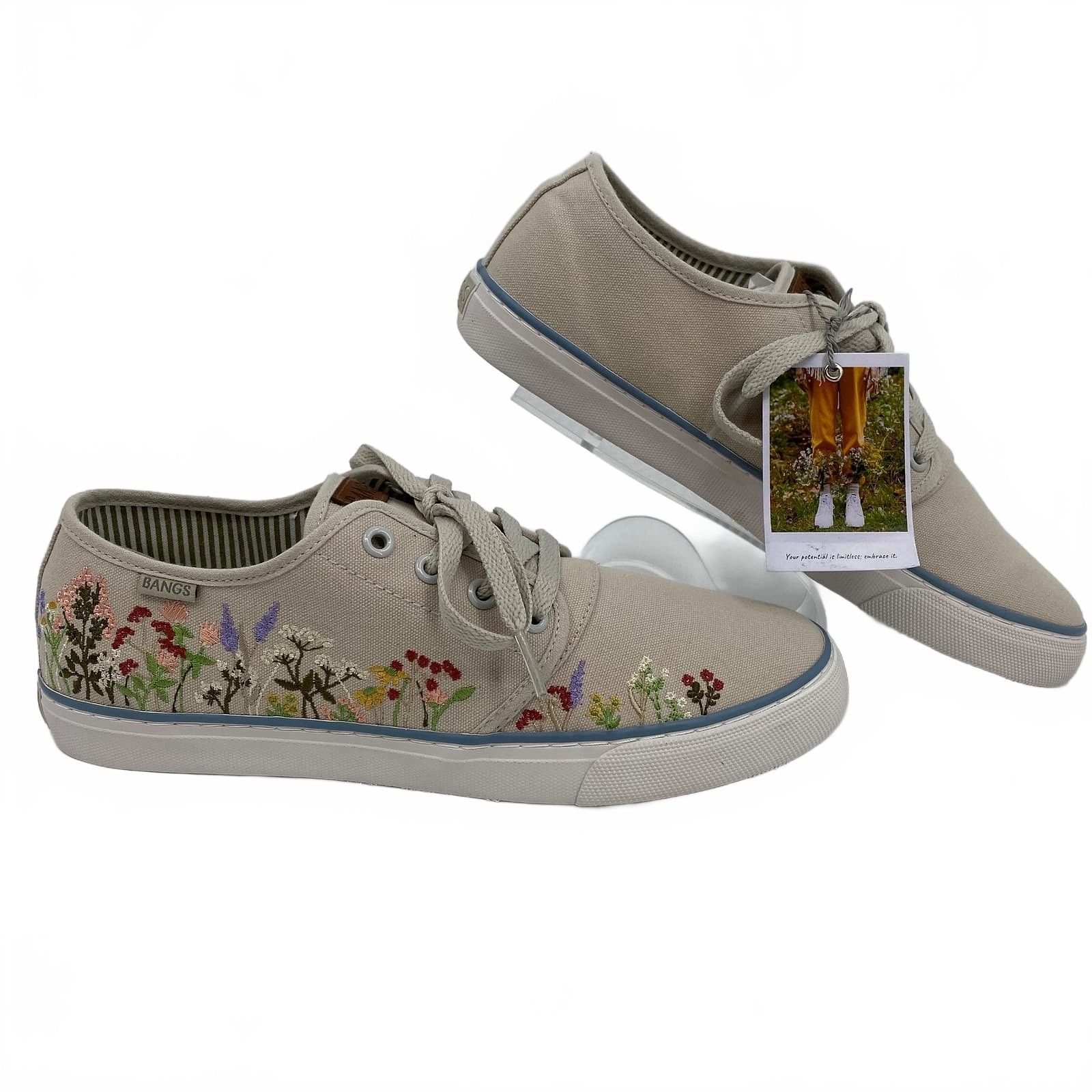 Bangs Shoes Gray Sneakers Floral Embroidered