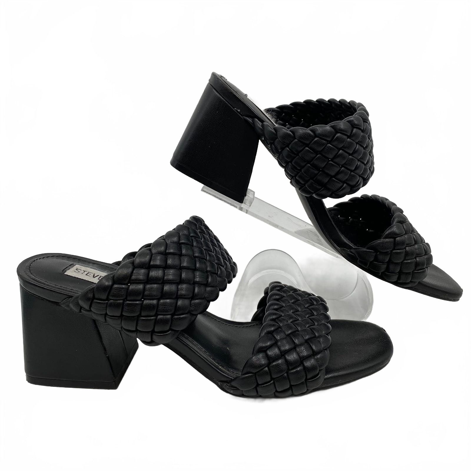 Steve Madden Black Woven Strap Heeled Sandals