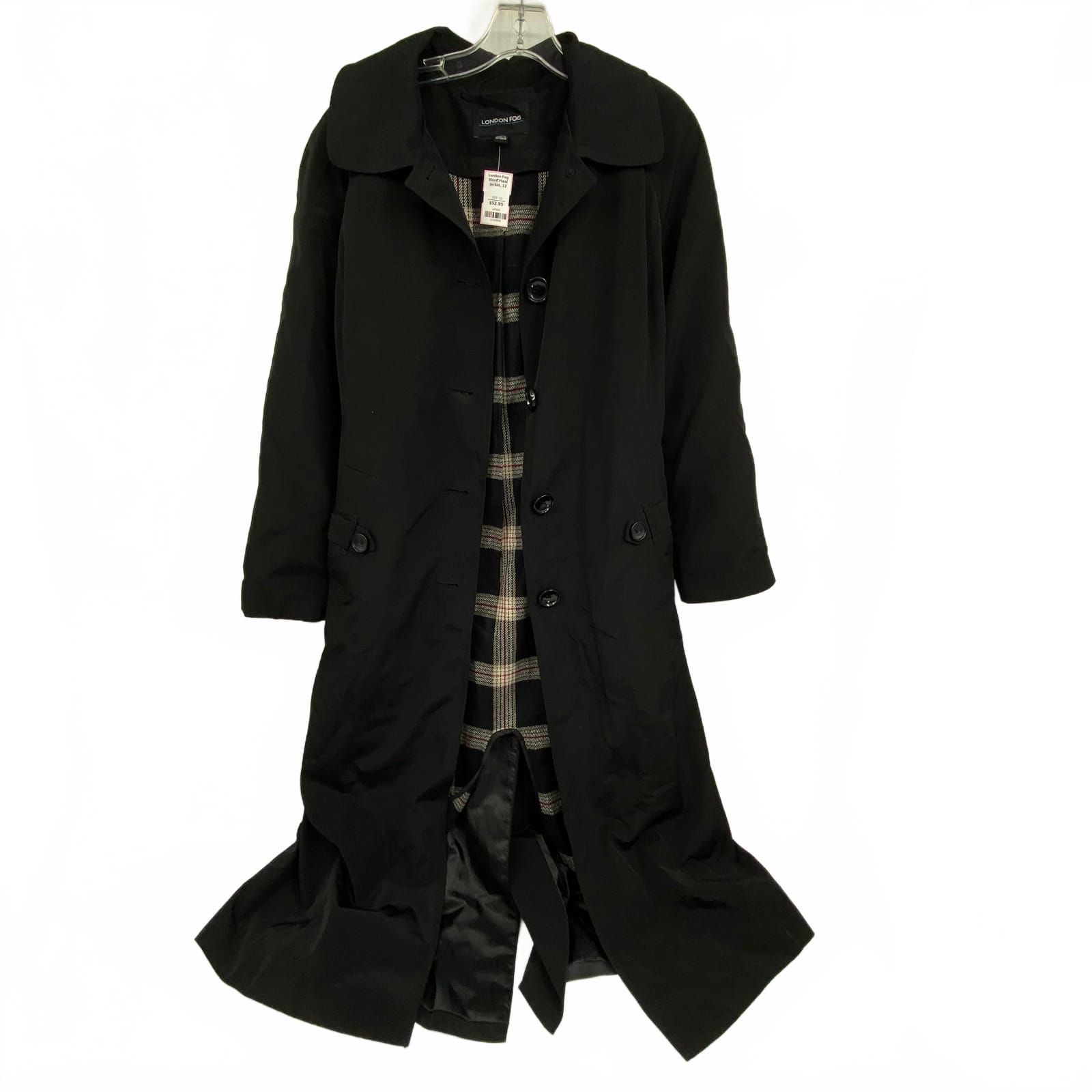 London Fog Black Plaid Trench Coat