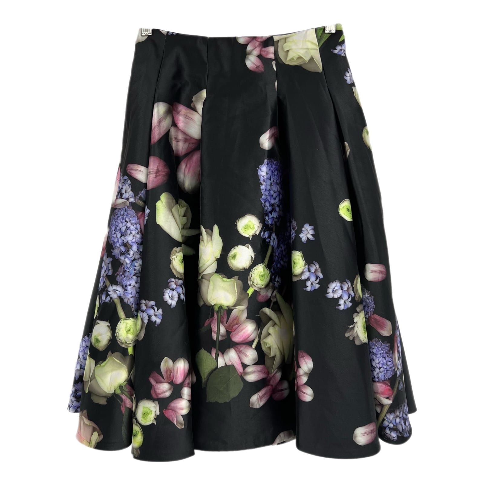 Ted Baker Black Green Pleated Floral Midi Skirt