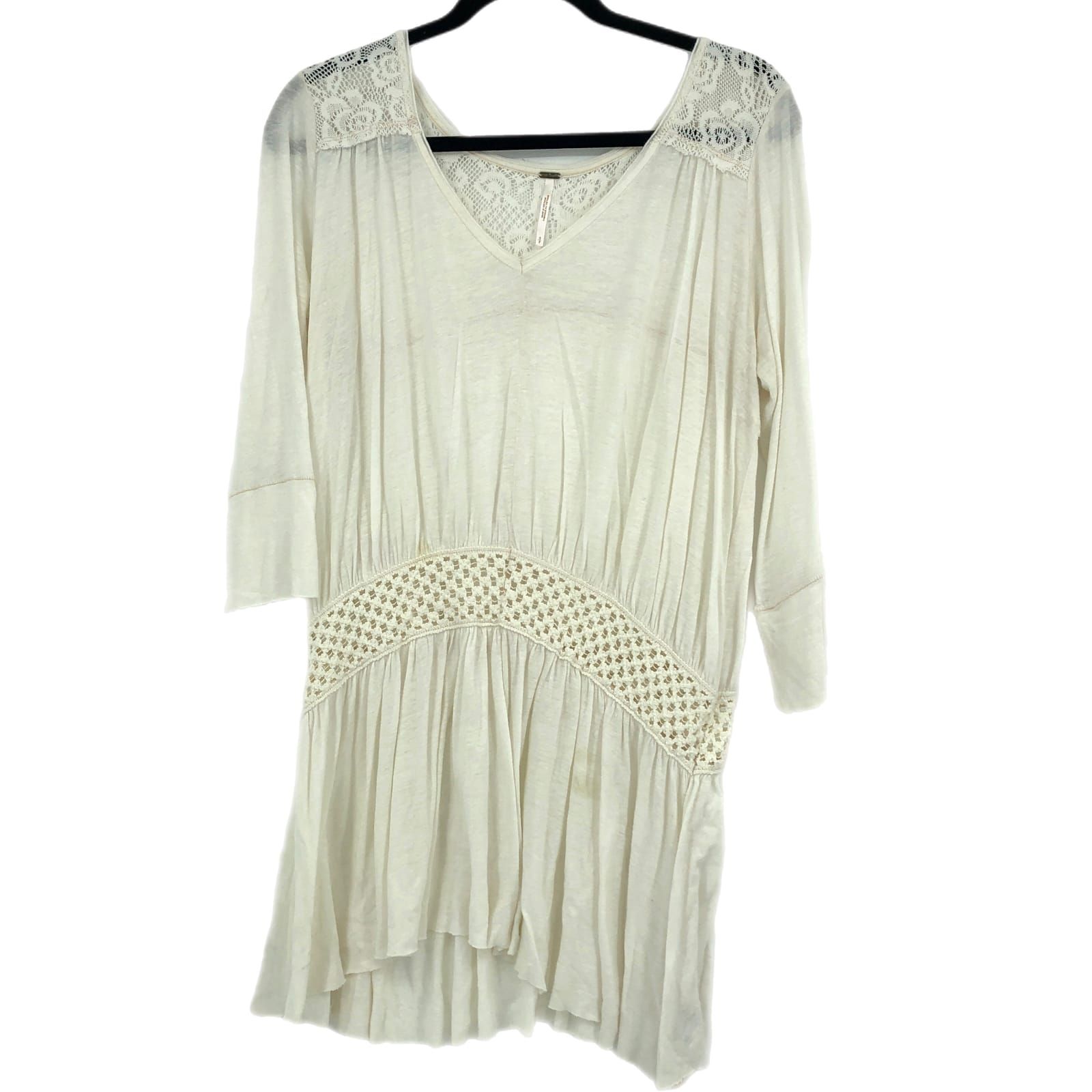 Free People Cream V-Neck Shirt Dress