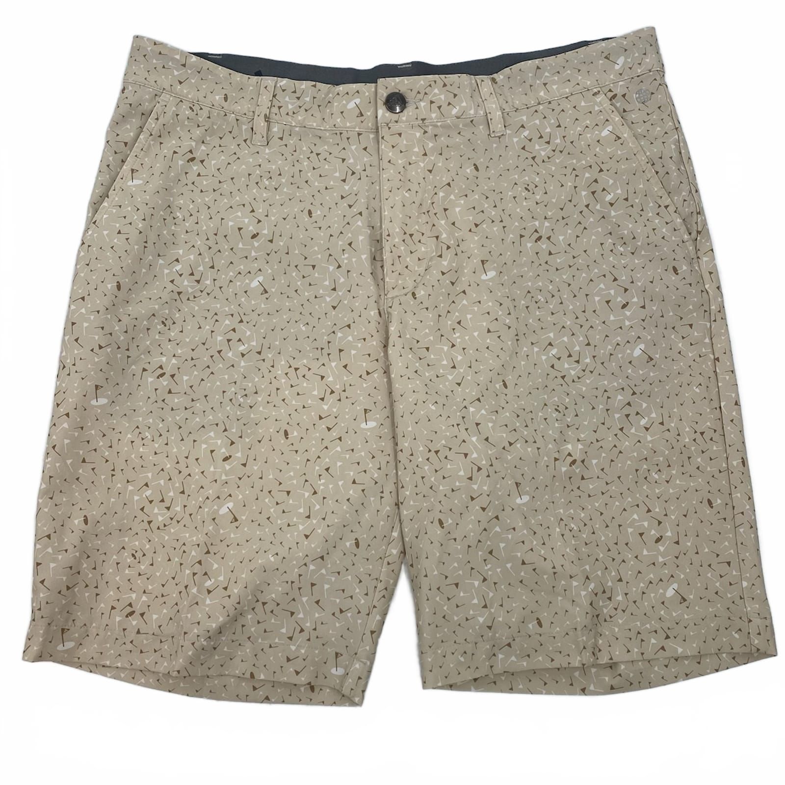 Adidas Beige Golf Flag Print Athletic Shorts