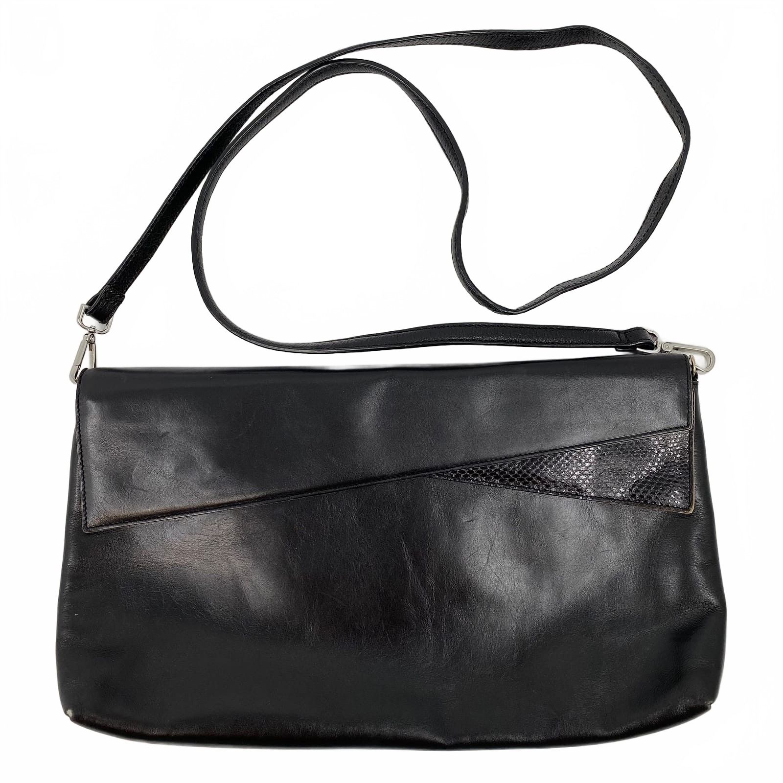 Salvatore Ferragamo Black Asymmetric Flap Leather Crossbody Bag