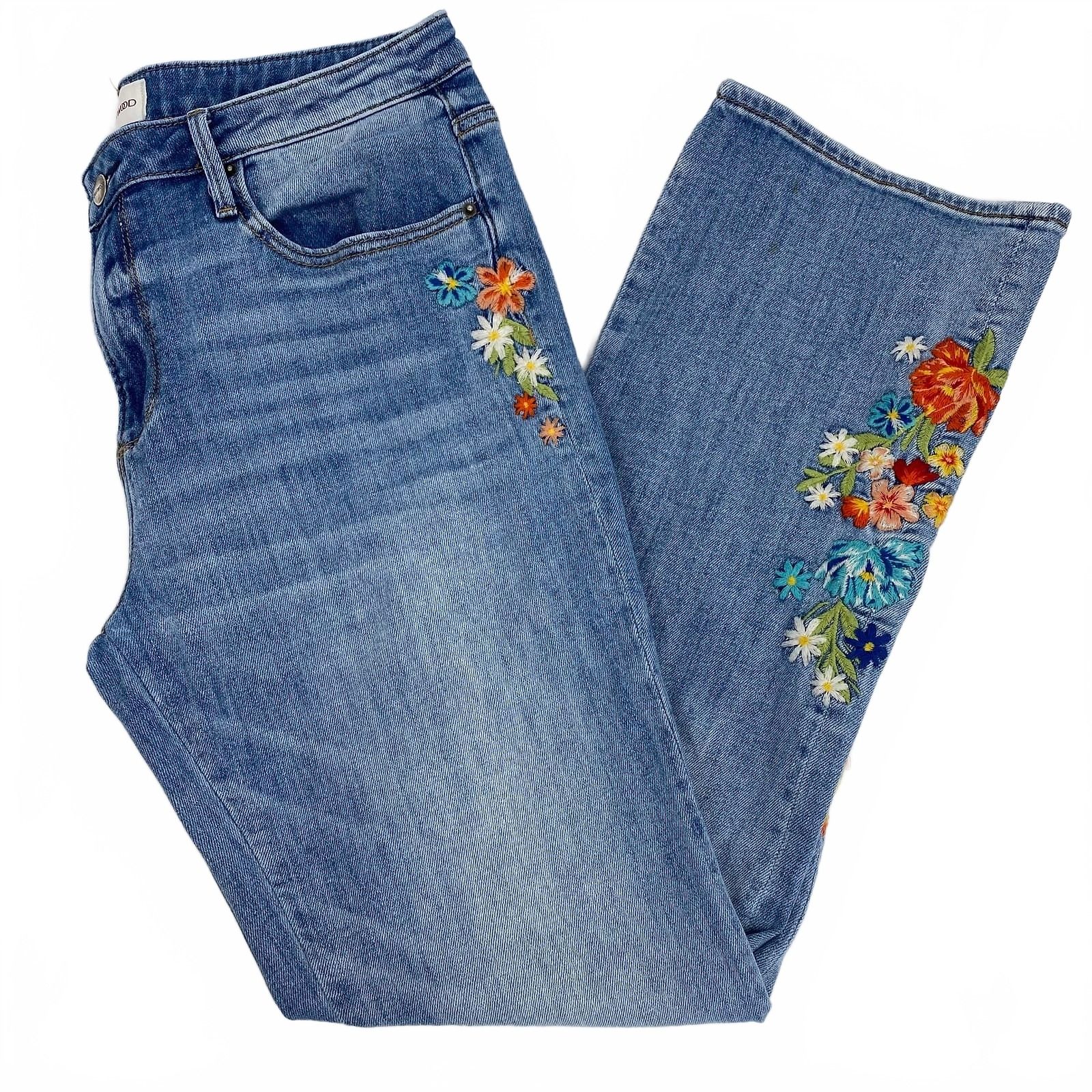 DRIFTWOOD Light Wash Kelly Embroidered Floral Bootcut Jeans